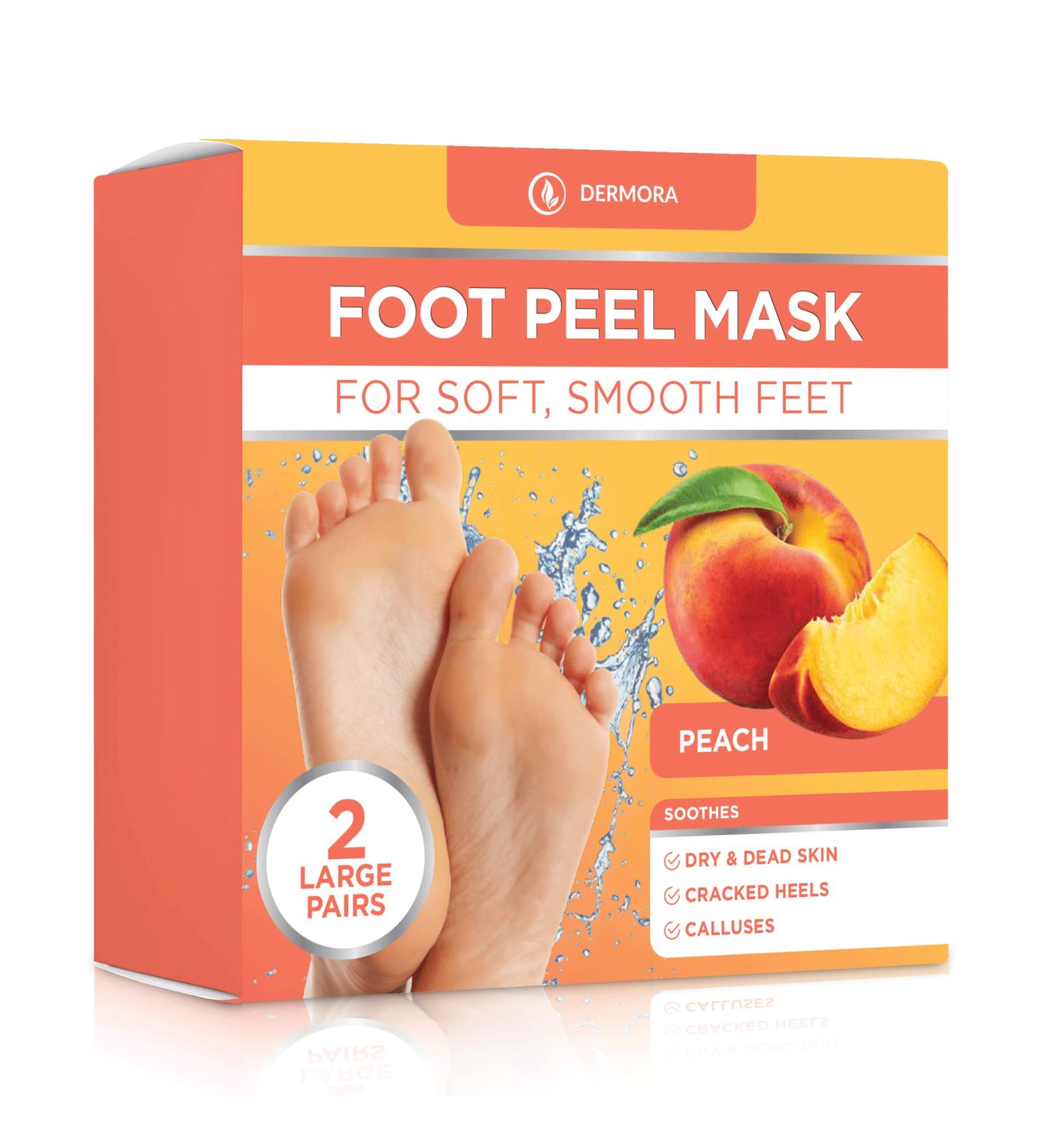 Dermora Foot Peel Mask - 2 Pack for Dry, Cracked Feet - Exfoliating Foot Mask for Soft Baby Feet - Callus and Dead Skin Remover - Peach Scent - Buy Online on GoSupps.com