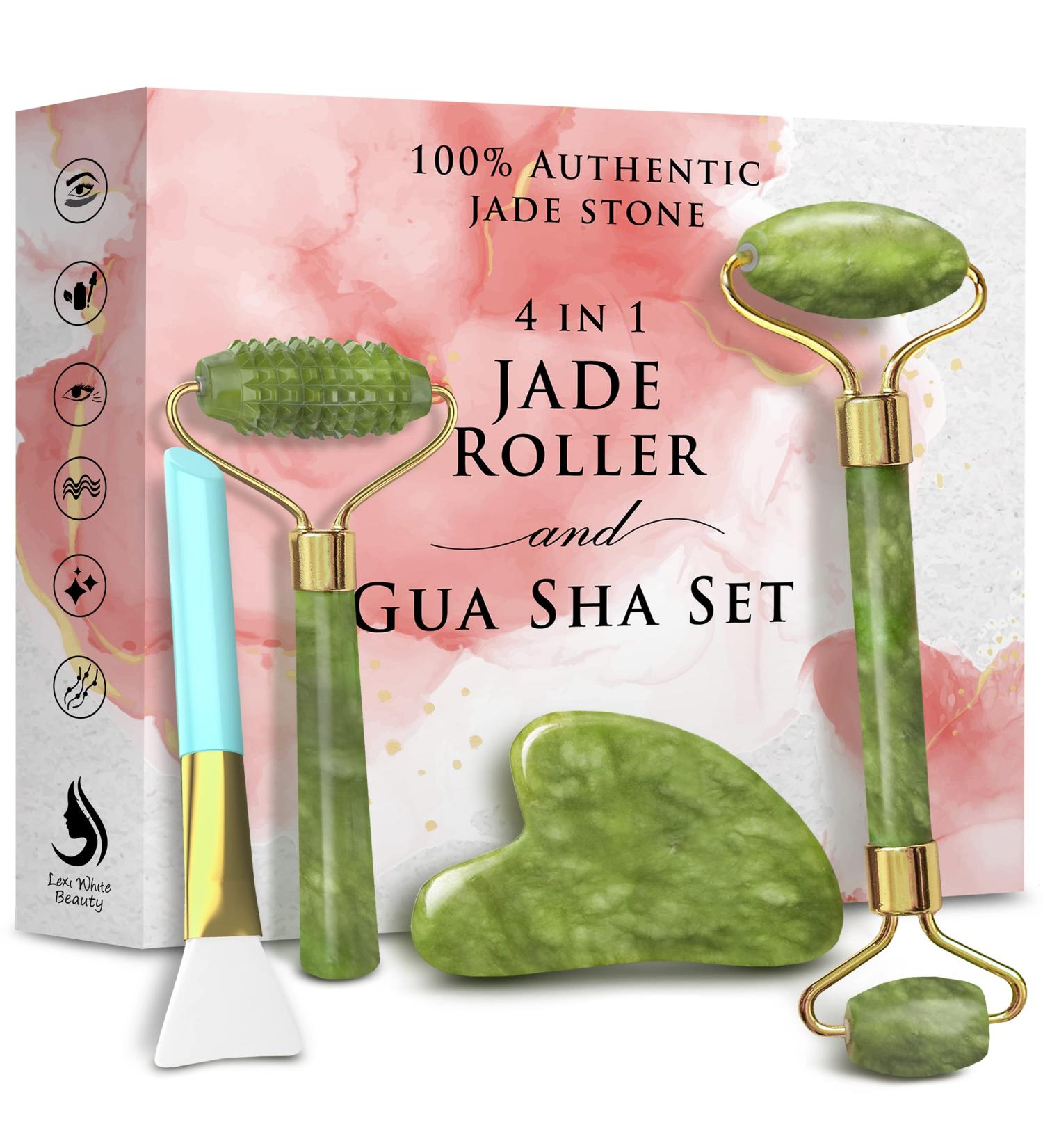 Jade Roller and Gua Sha Set for Face | Facial Tools for Massage and Skincare | Jade Roller & GuaSha Facial Beauty Kit - Buy Online on GoSupps.com