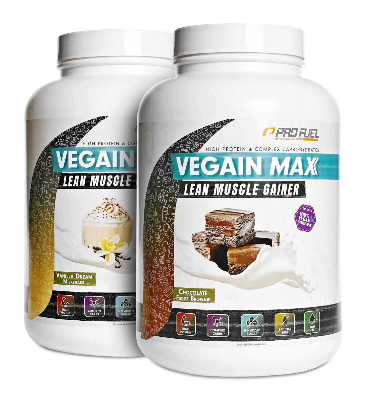 Vegain Max Lean Muscle Mass Gainer - 2x3kg Chocolate & Vanilla Mix - High Protein (30%) & Complex Carbs - Vegan Lactose-Free No Maltodextrin - Buy Online on GoSupps.com