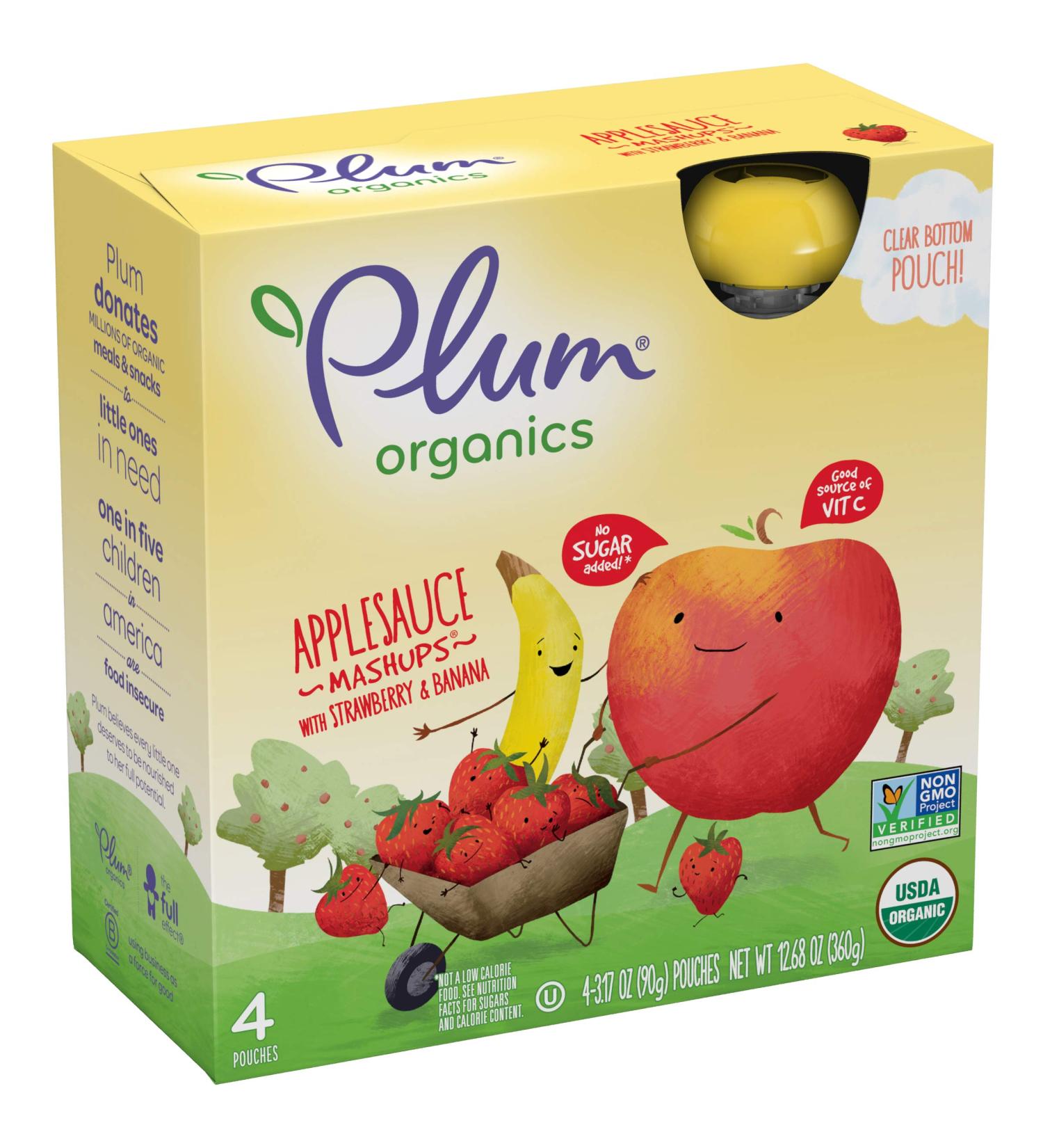 Plum Organics Applesauce Mashups - Strawberry & Banana 4 Pouches (3.17 oz Each) | Organic Fruit Snack - Buy Online on GoSupps.com