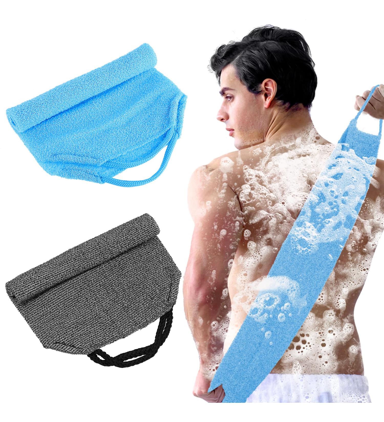 Lot de 2 serviettes exfoliantes pour le dos en nylon avec poign es (bleu + gris) - Buy Online on GoSupps.com