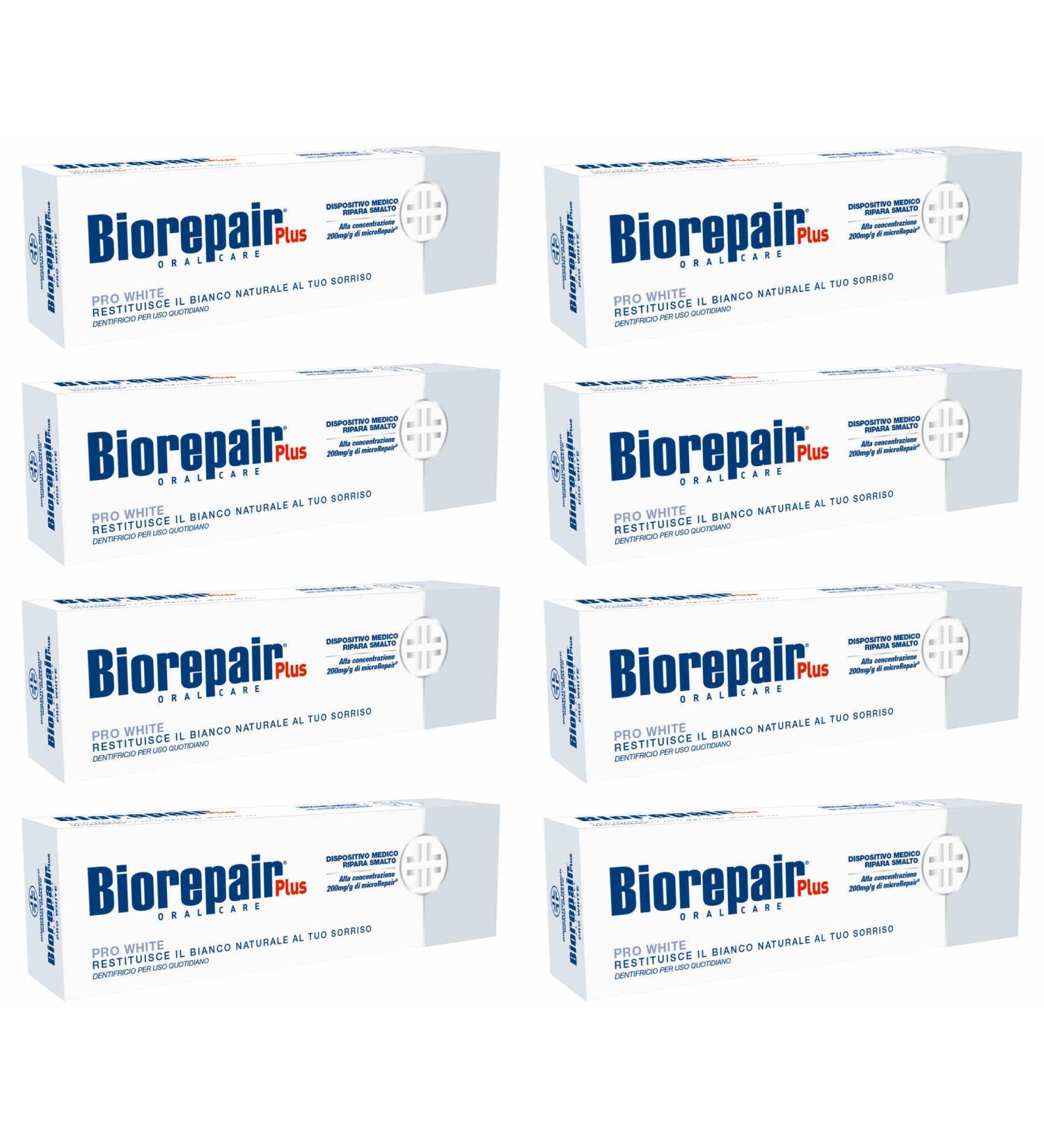 Biorepair Pro White Daily Toothpaste - 2.54 Fluid Ounces (75ml) Tubes (Pack of 8) Italian Import
