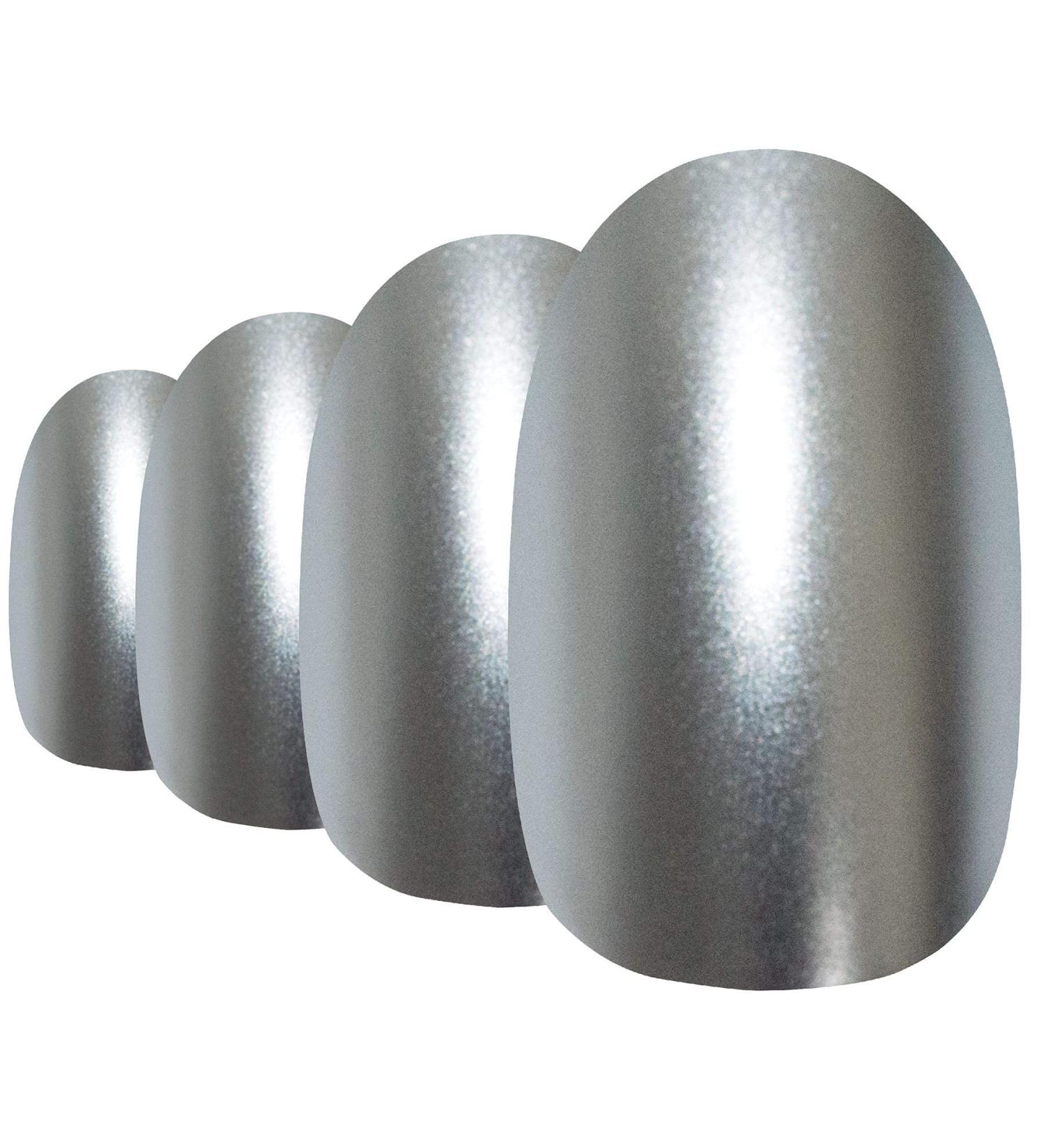 Shop Bling Art Silver Metallic Oval False Nails | 24 Medium Tips - International Shipping Available - Buy Online on GoSupps.com