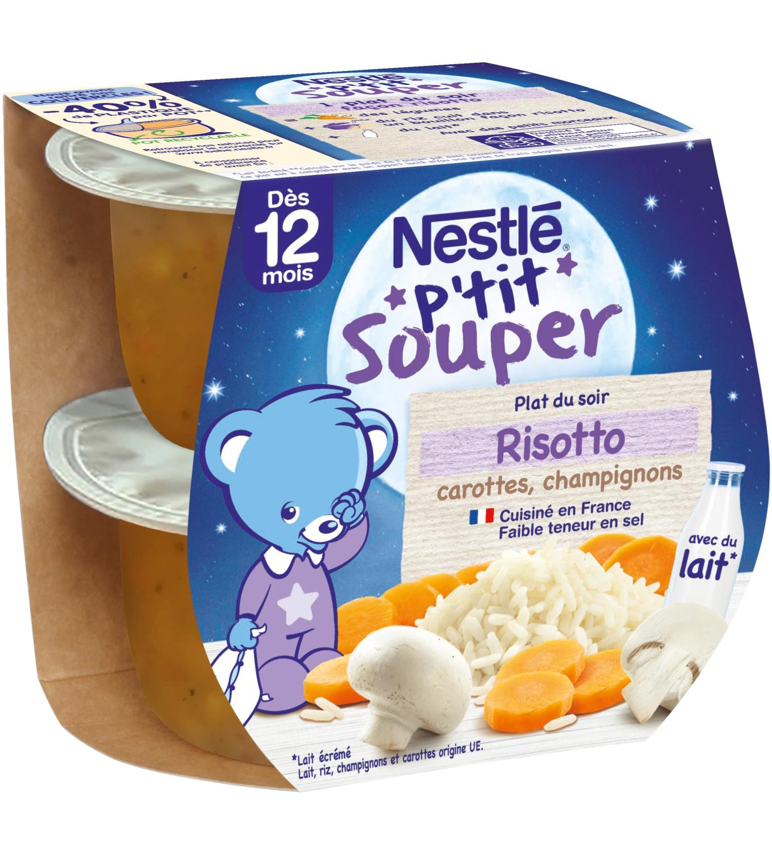 Nestl B b - P'tit Souper - Petits Pots B b - Risotto Carottes Champignon - D s 12 mois - 2x200g Risotto Carottes Champignons 2x200g - Buy Online on GoSupps.com
