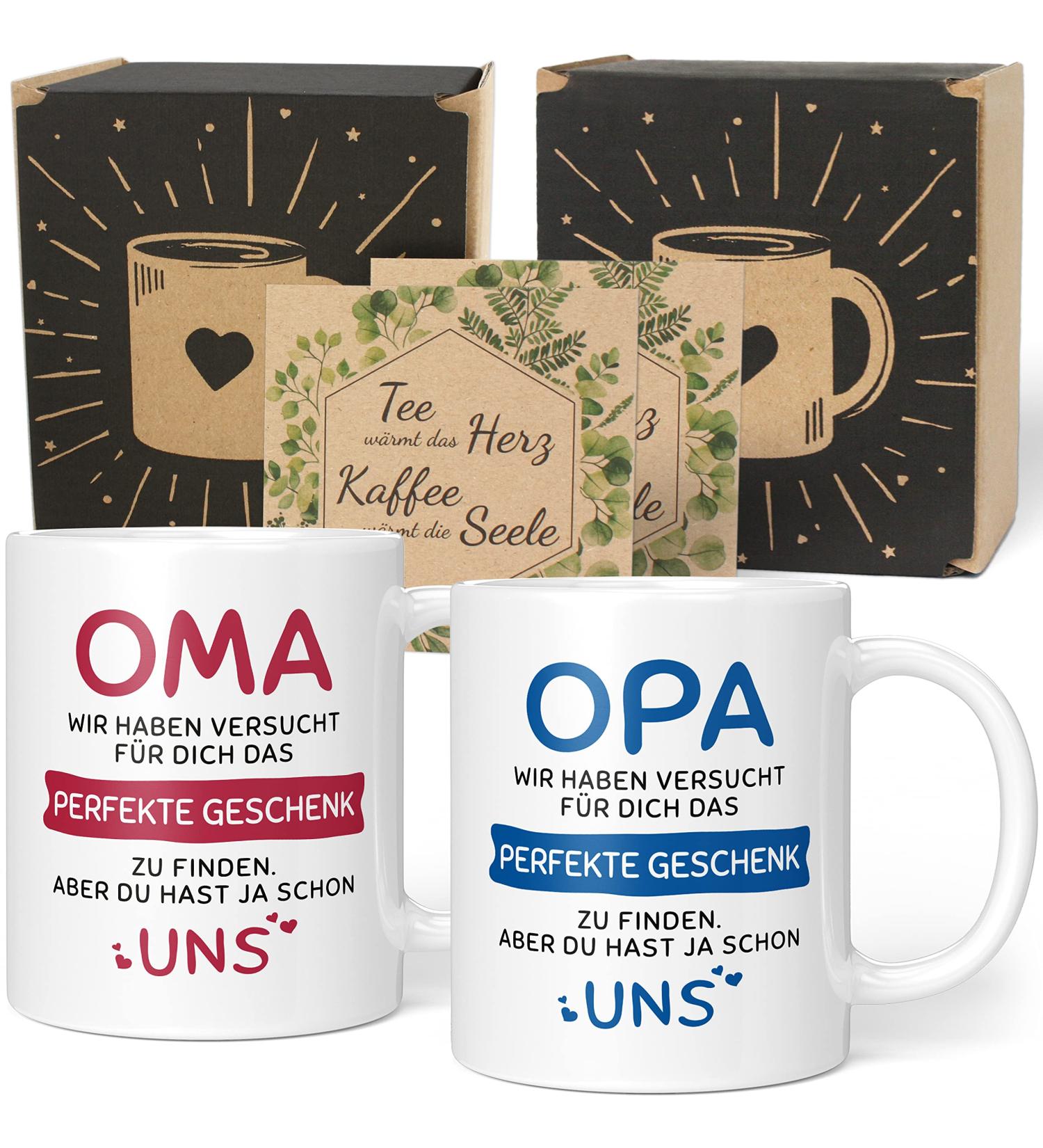 Gift Set for Grandma & Grandpa - Christmas Gift Idea - Ceramic Cups with Sweet Sayings - Perfect Grandson Gift (330ml) - 2 Set in Red & Blue - Buy Online on GoSupps.com