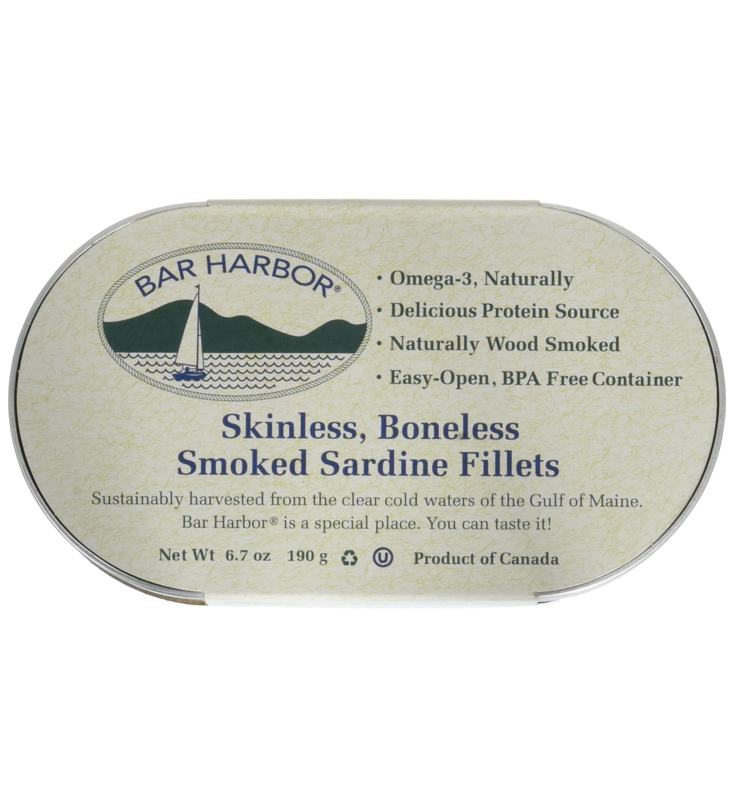 Bar Harbor Smoked Skinless Boneless Sardine Fillets 6.7 oz (Pack of 12) - BH00157 - Buy Online on GoSupps.com