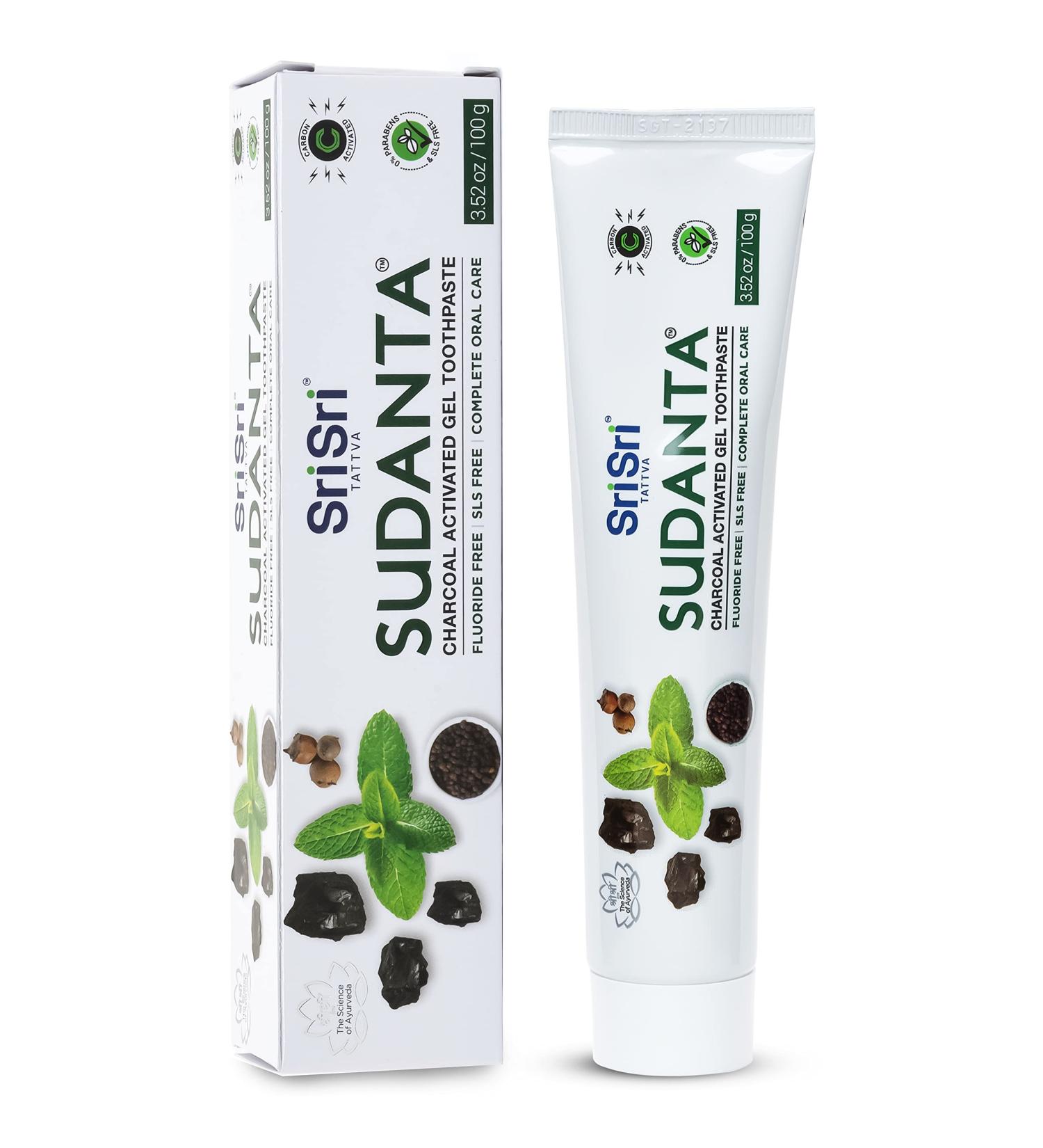 Sri Sri Tattva Sudanta Activated Charcoal Toothpaste Gel - Teeth Whitening Healthy Gums & Fresh Breath | Fluoride-Free Natural Oral Care 100g - Buy Online on GoSupps.com