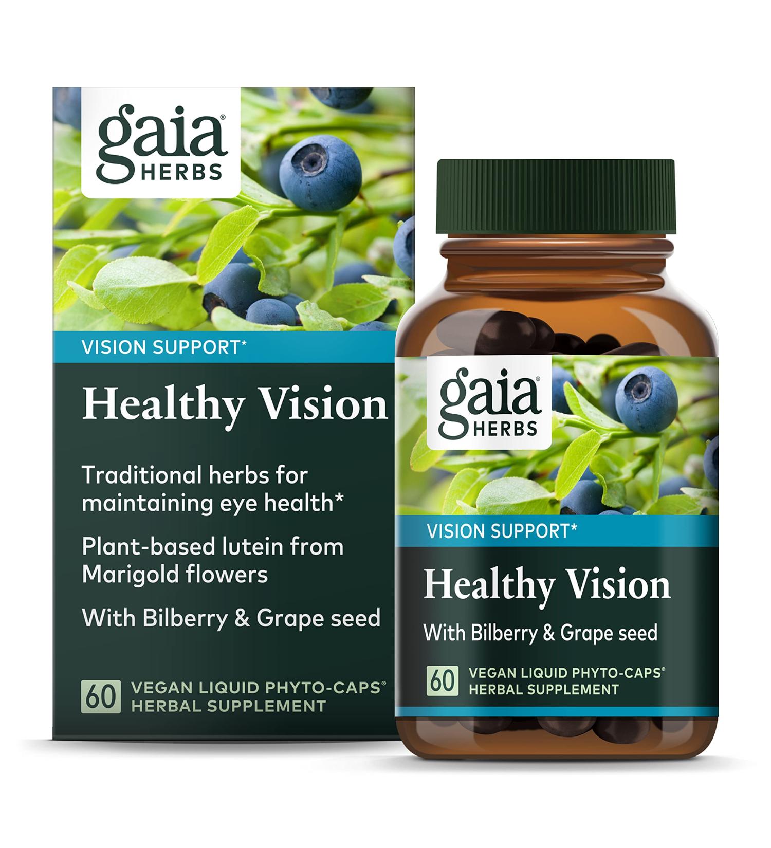 Gaia Herbs Healthy Vision - 60 Vegan Liquid Phyto-Caps for Eye Health - Buy Online on GoSupps.com
