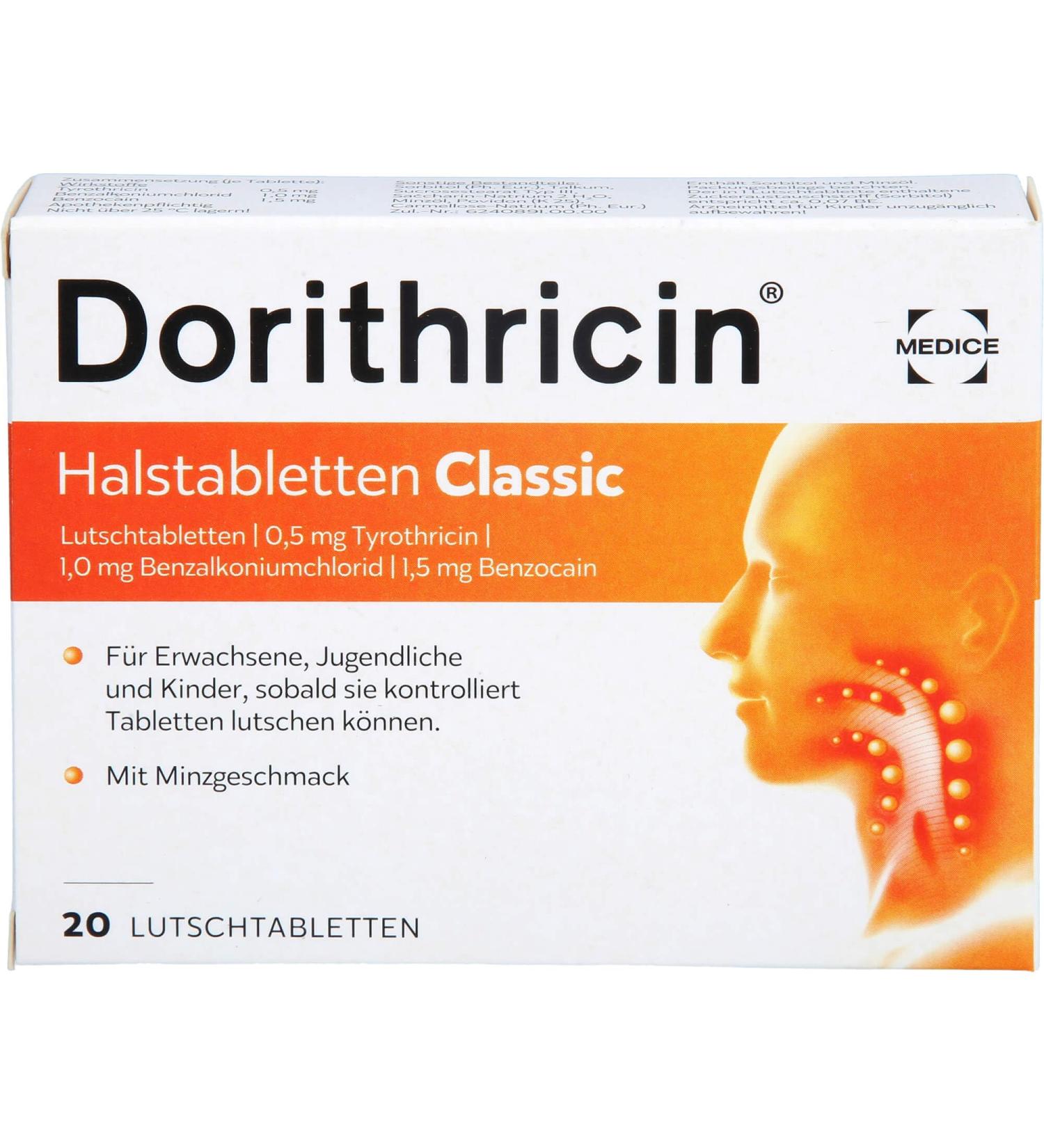 Dorithricin Halfstabicken Classic Sucking Tablets for Sore Throats - 20 Mint Flavored Tablets - Effective Against Bacteria & Viruses - International Shipping Available - Buy Online on GoSupps.com