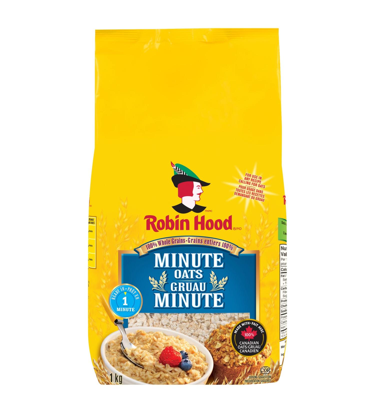 Robin Hood 100% Whole Grains Minute Oats 1kg Made with 100% Canadian Oats - Buy Online on GoSupps.com