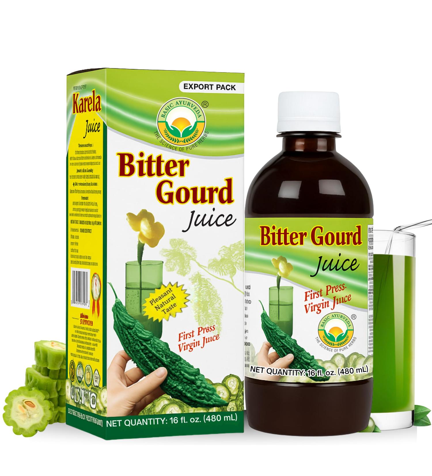 Basic Ayurveda Bitter Gourd (Karela) Juice | 16.23 Fl Oz (480ml) | Natural Bitter Melon Juice for Detox Support | Plant Based Ayurvedic Herbal Drink | for Liver Health Digestion & Immunity - Buy Online on GoSupps.com