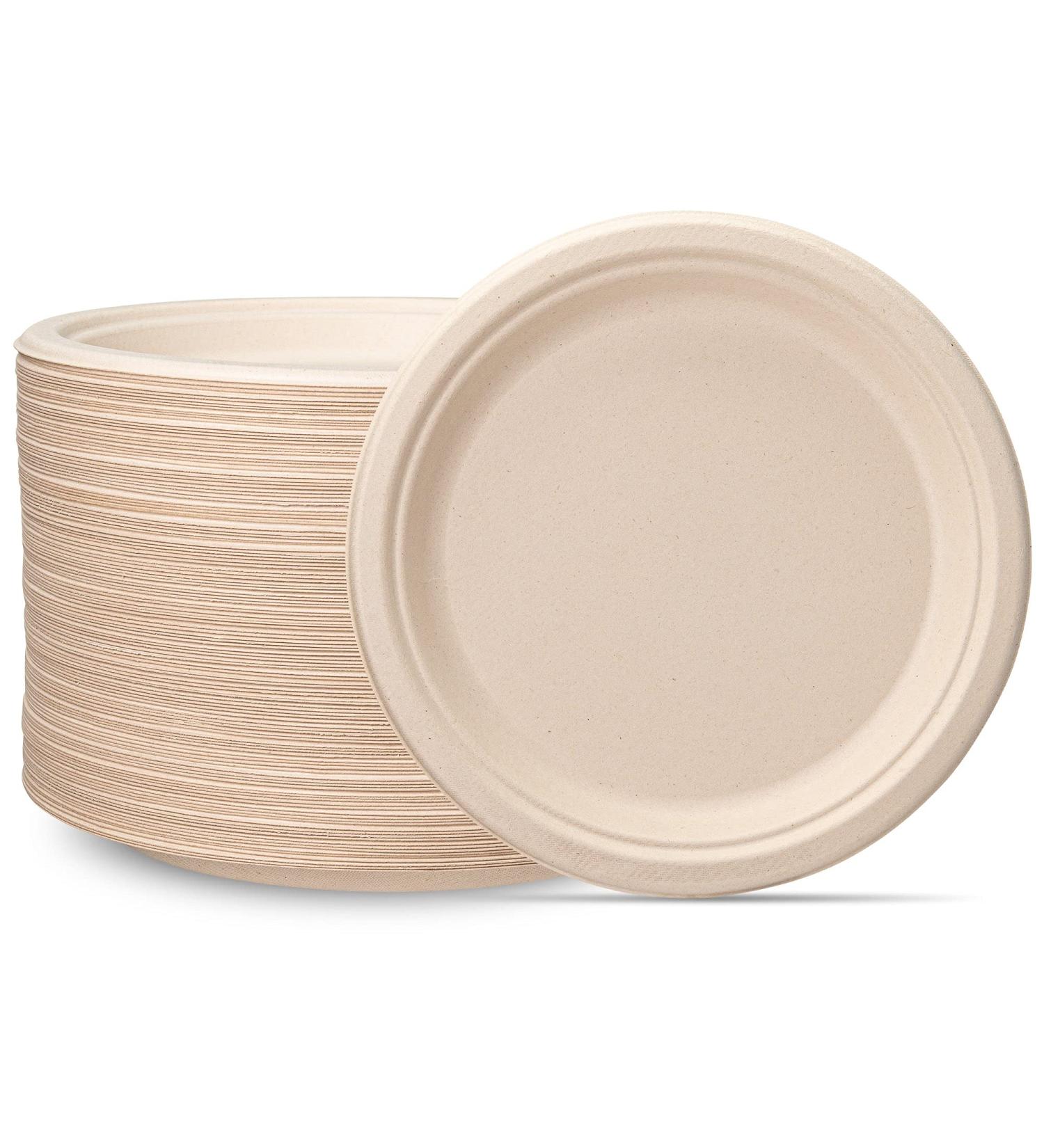 100% Compostable 9 Inch Heavy-Duty Paper Plates 125 Pack - Eco-Friendly Disposable Sugarcane Plates - Brown Unbleached 9'' Round - Kraft 125 Count - Buy Online on GoSupps.com