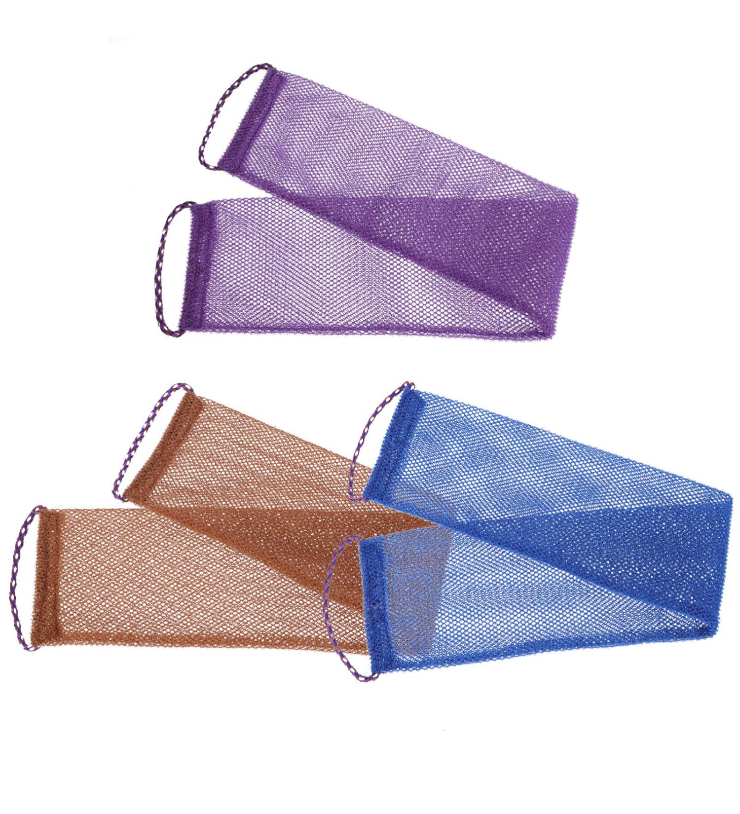 HEALLILY 3Pcs Back Scrubber Strap Set - Terry Cloth Mesh Scrub Puffs for Shower, Bath, Spa - Massage & Exfoliate with Rope Handles - Buy Online on GoSupps.com