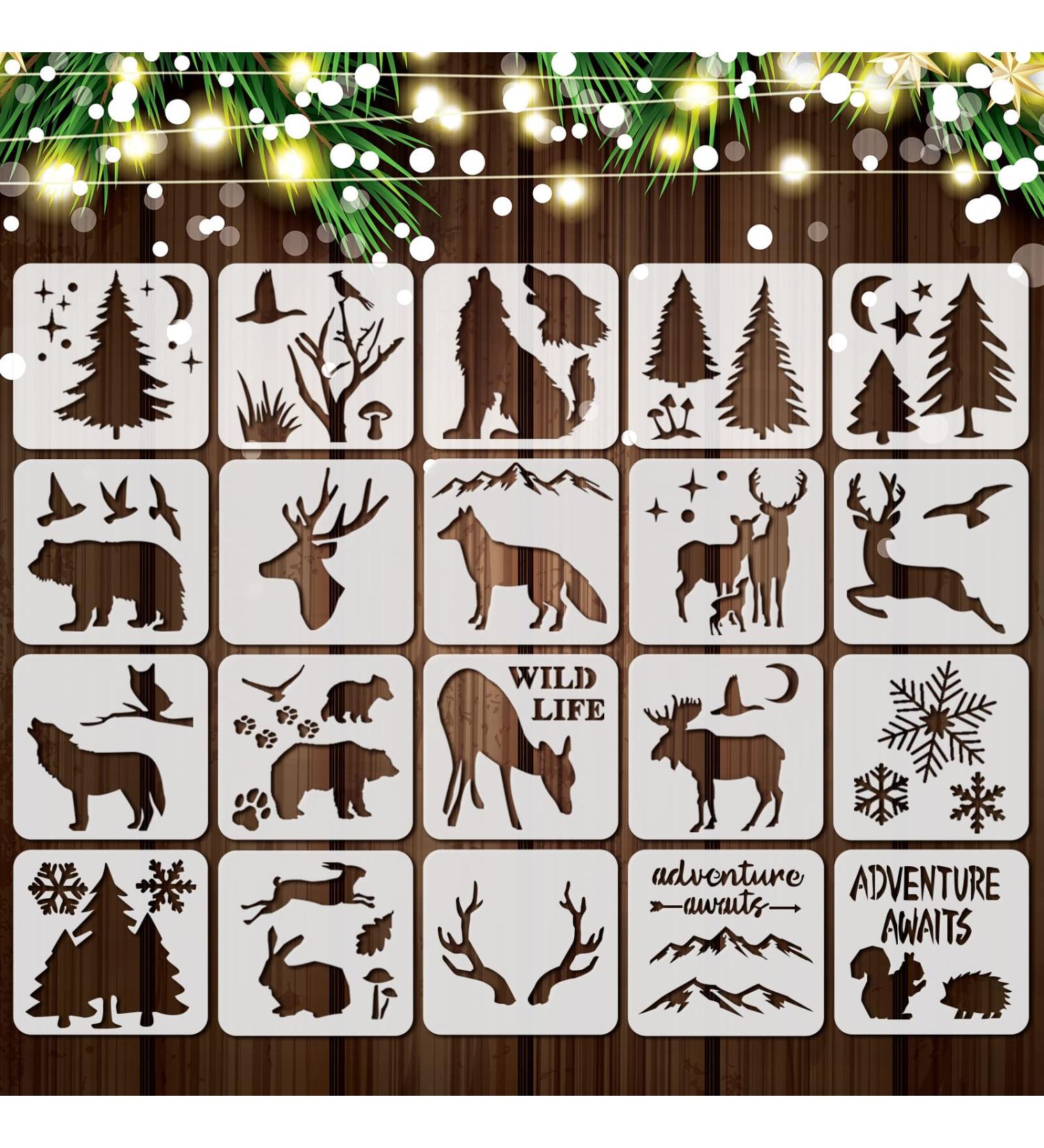20-Piece Reusable Animal and Plant Stencil Templates - DIY Christmas Stencils for Painting on Wood, Walls, and Home Decor - Forest Style - Buy Online on GoSupps.com