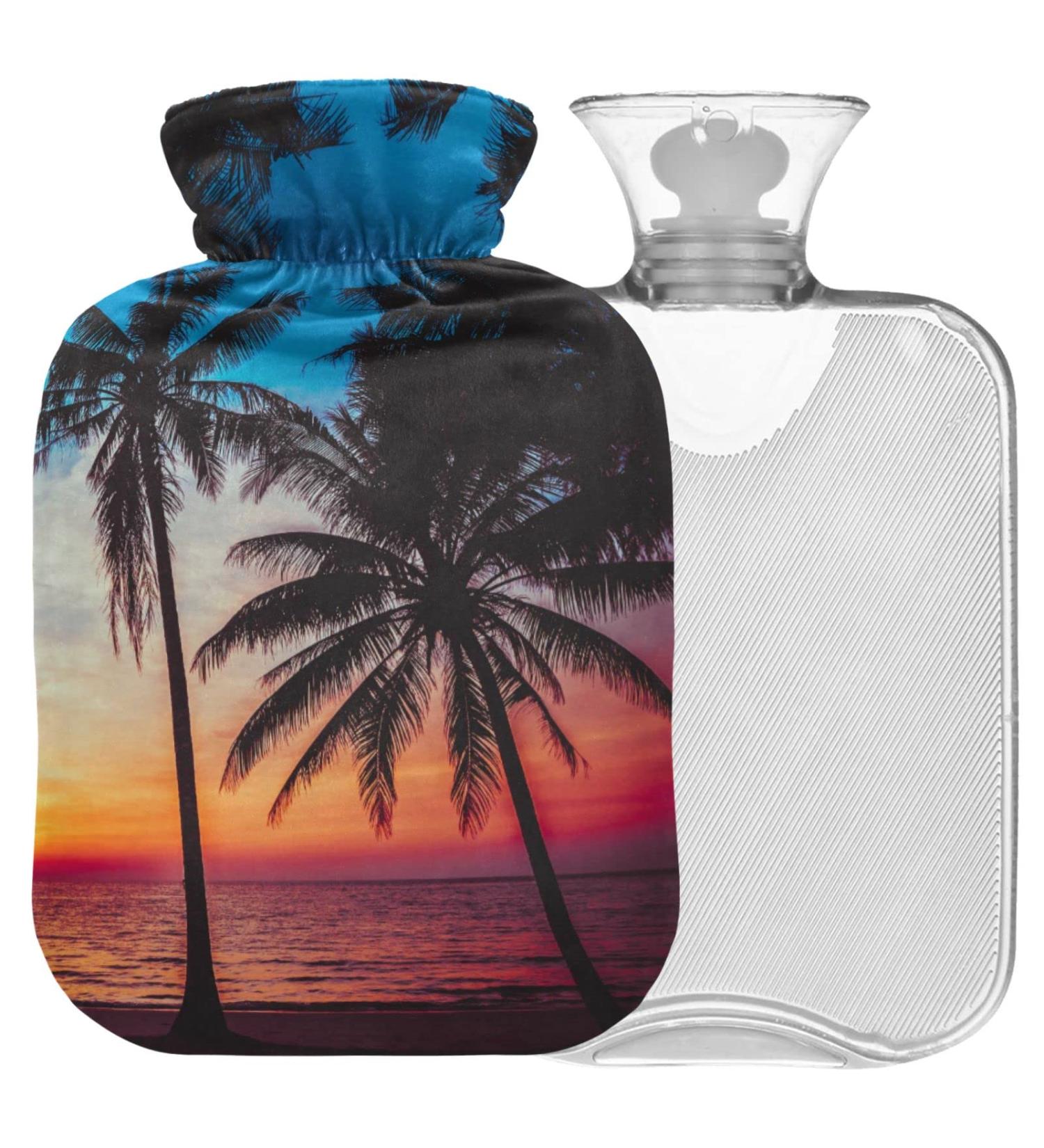 NAANLE 1L Hot Water Bottle with Sunset Palm Cover - Pain Relief for Menstrual Cramps & Heat Therapy - Buy Online on GoSupps.com
