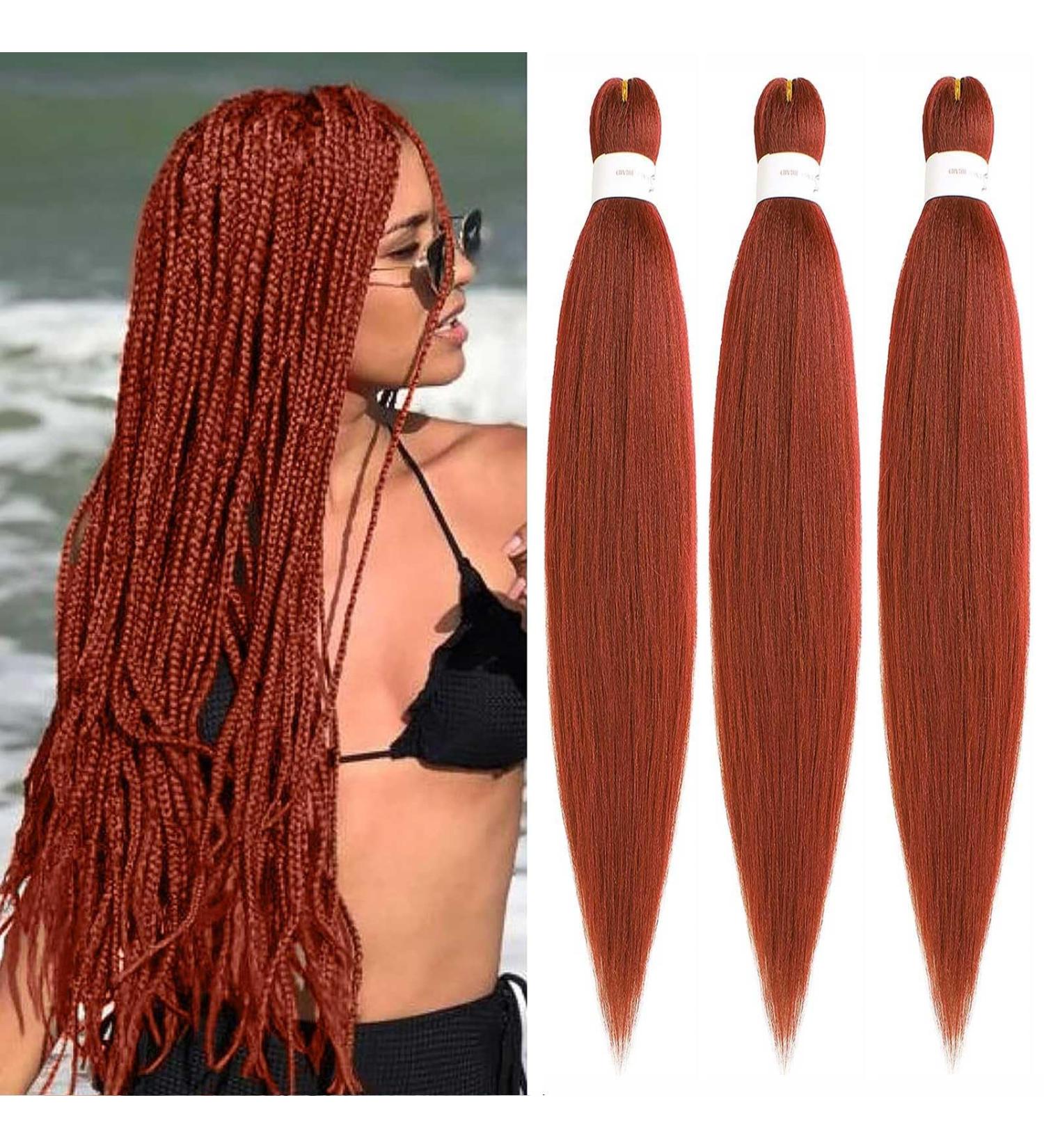 Xtrend 26 Inch EZ Braids 3Packs Copper Red Pre-Stretched Easy Braiding Hair Extensions for Box Braids Hair Hot Water Setting Synthetic Fiber Hair Extensions (3Packs 350#) 26 Inch (Pack of 3) 350# - Buy Online on GoSupps.com