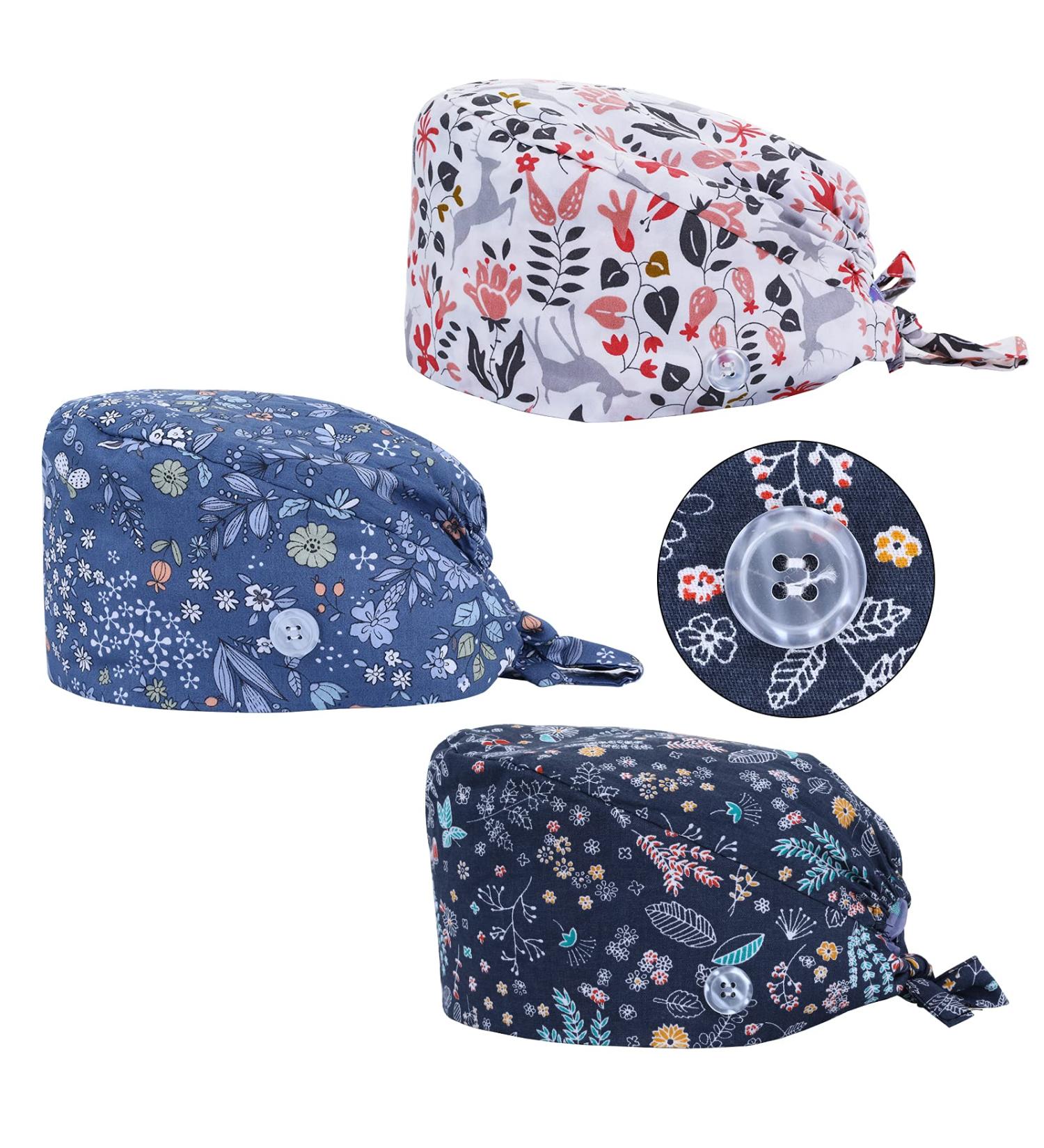 ASTER Scrub Cap Set with Buttons | Adjustable Sweatband Working Caps for Women | Ponytail Pouch Hats | Hair Covers | Ribbon Tie Back Hats for Men | Shower Caps - Buy Online on GoSupps.com