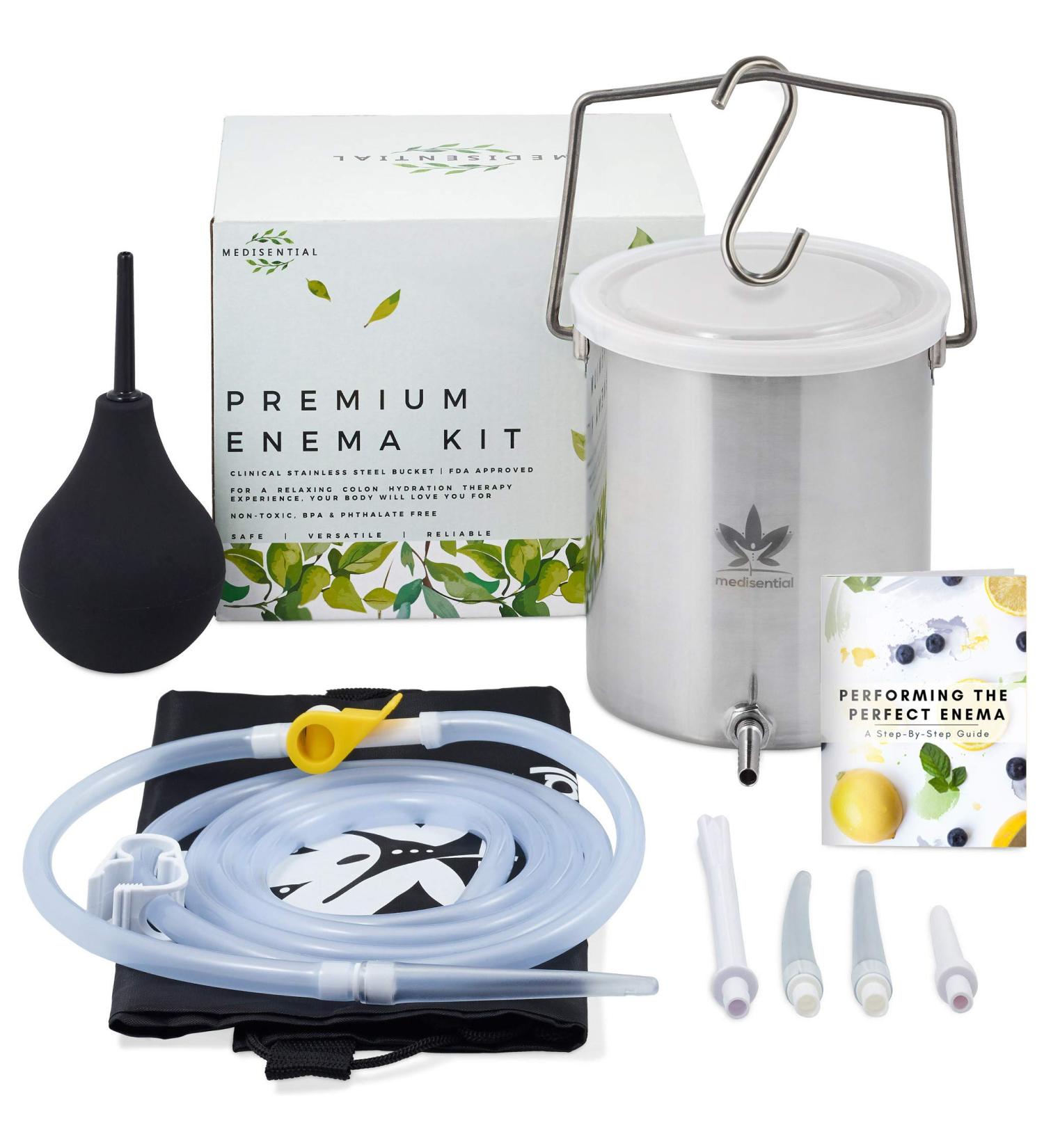 Medisential Stainless Steel Enema Kit for Coffee, Water & Gerson Therapy - Large Home Use Bucket with Manual & Bulb - Buy Online on GoSupps.com