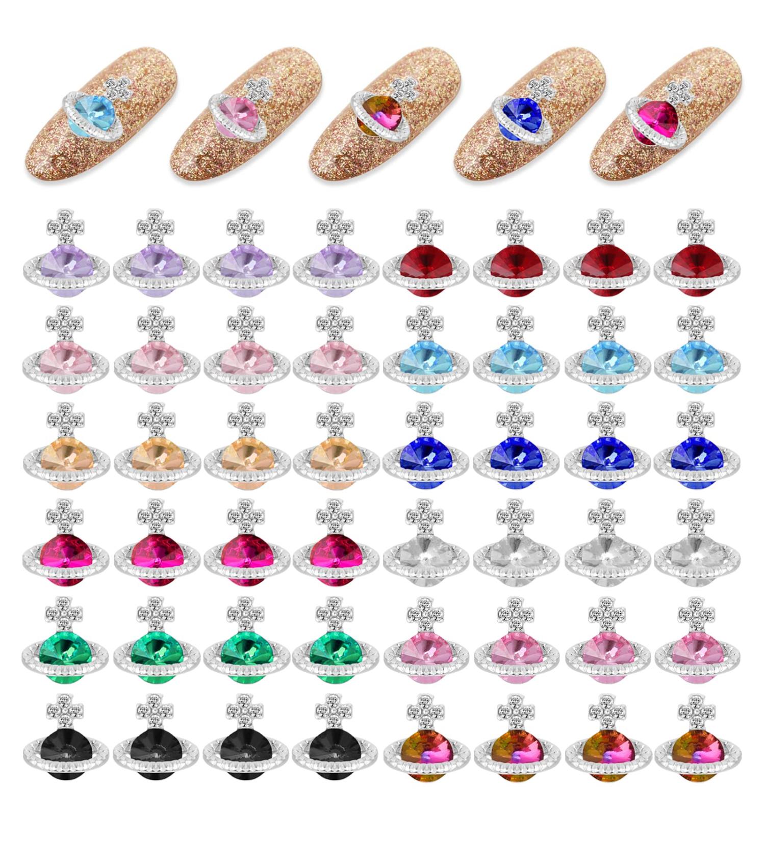 Molain 48pc Nail Art Planet Crystal Charms - 3D Saturn Shape Decoration Kit for DIY Acrylic Nails - 12 Colors - Ideal for Women and Girls - Buy Online on GoSupps.com