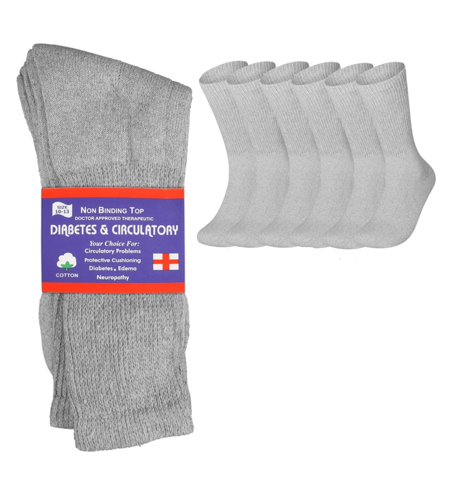 Physicians Approved Diabetic Crew Socks 6 Pairs Unisex Black/Grey/White Grey Size 10-13 - Buy Online on GoSupps.com