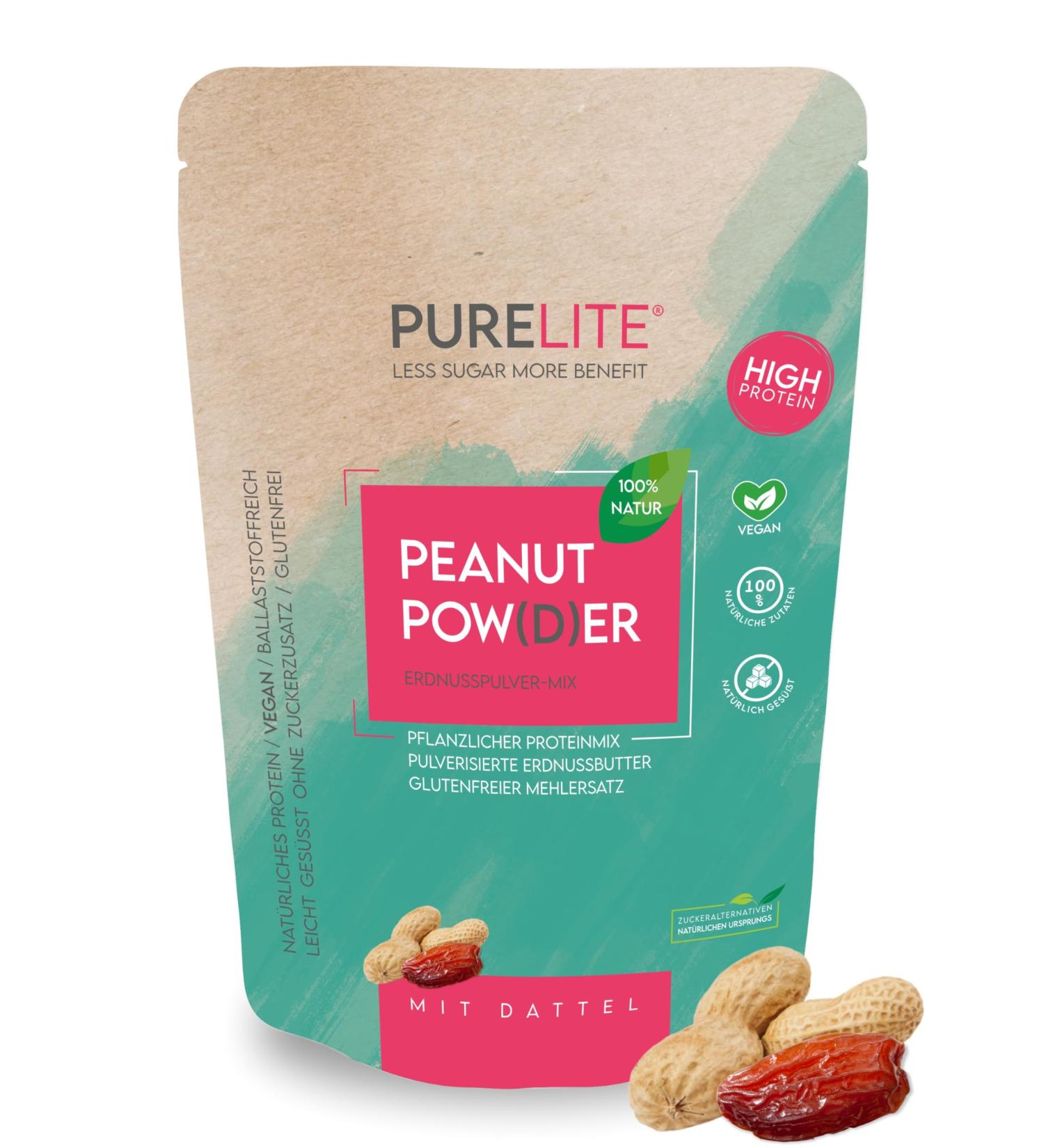 PURELITE Peanut Powder 450g vegan date sweetened peanut top source of natural protein ideal for diets fa - Buy Online on GoSupps.com