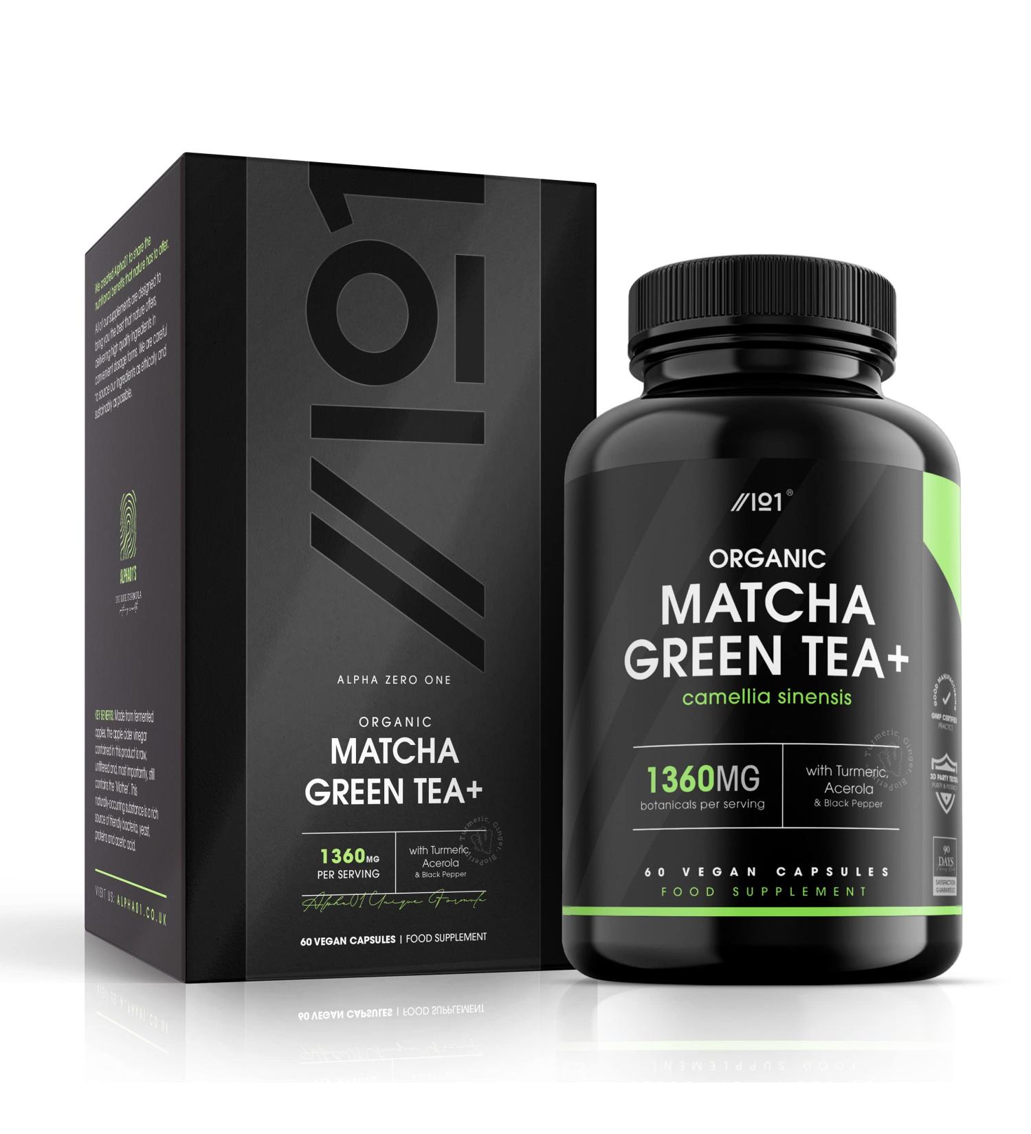 Organic Matcha Green Tea Extract 1360mg with Turmeric, Acerola & Black Pepper - 60 Vegan Capsules - Buy Online on GoSupps.com