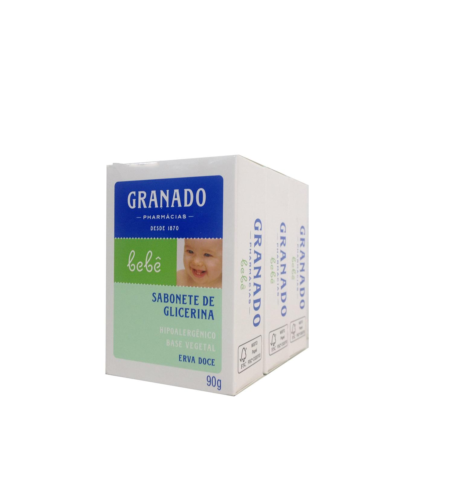 Linha Bebe Granado - Sabonete em Barra de Glicerina Erva-Doce (3 x 90 Gr) - (Granado Baby Collection - Fennel Glycerin Bar Soap Net (3 x 3.2 Oz))