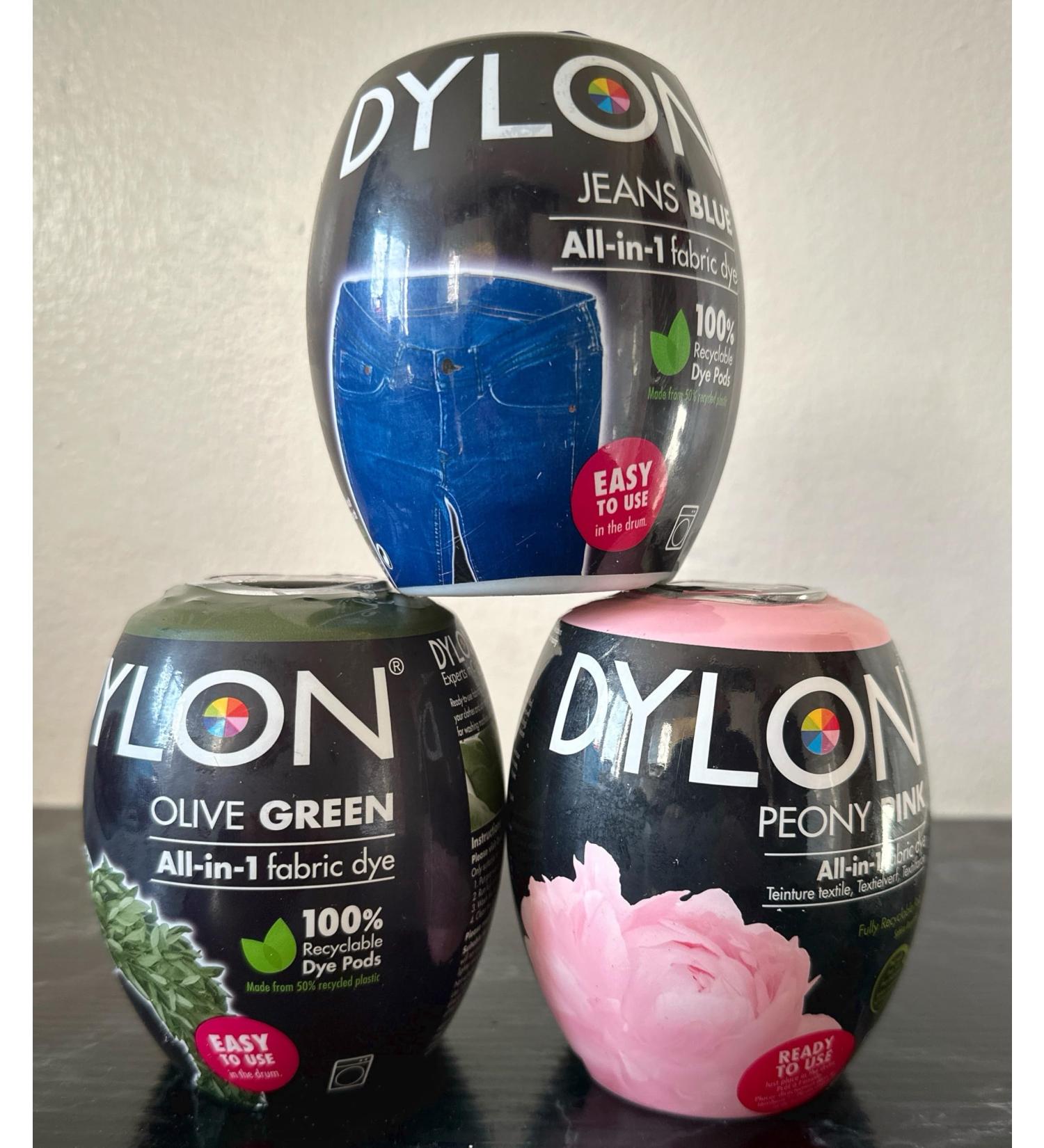 Dylon Machine Dye Pod 350g Box of 3 Olive Green/Jeans Blue/Peony Pink by PADMASHRE