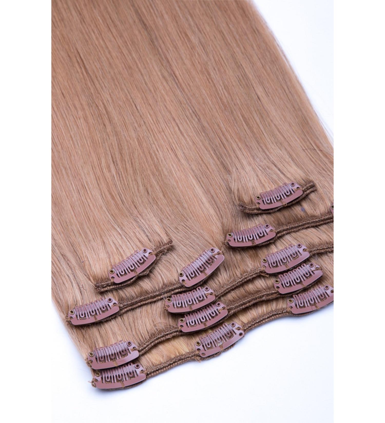 Clip In Extensions Set - 100% Real Hair 7 Pieces 70g 45cm - Dark Blonde No. 18 - Premium Quality Hair Extensions for International Shipping - Buy Online on GoSupps.com
