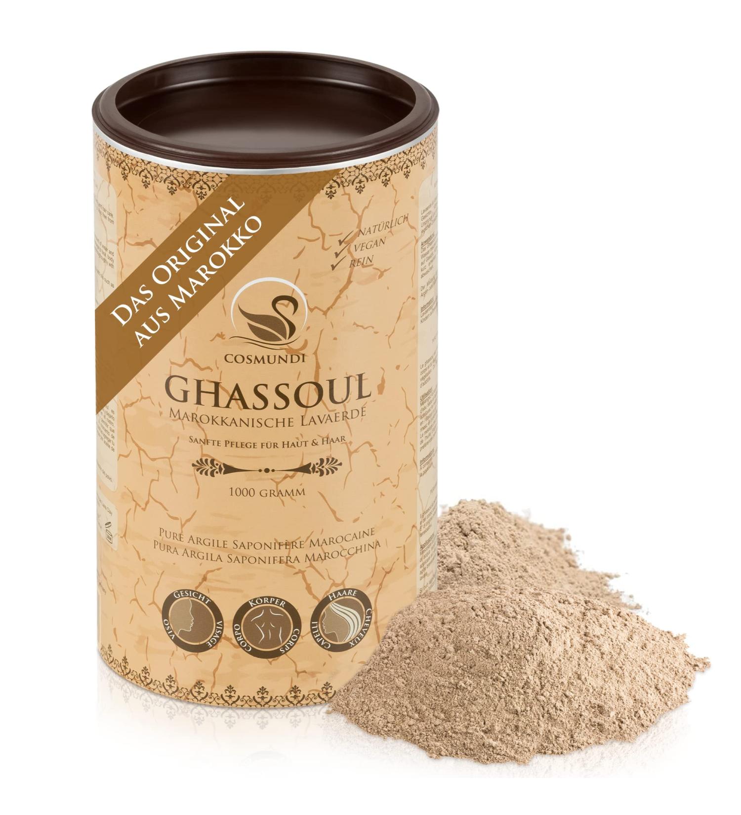 Cosmundi Ghassoul Moroccan Lava Clay Powder 1 kg - Natural Mineral Clay for Hair Washing Body Care & Exfoliation - Ideal for All Skin Types - Buy Online on GoSupps.com