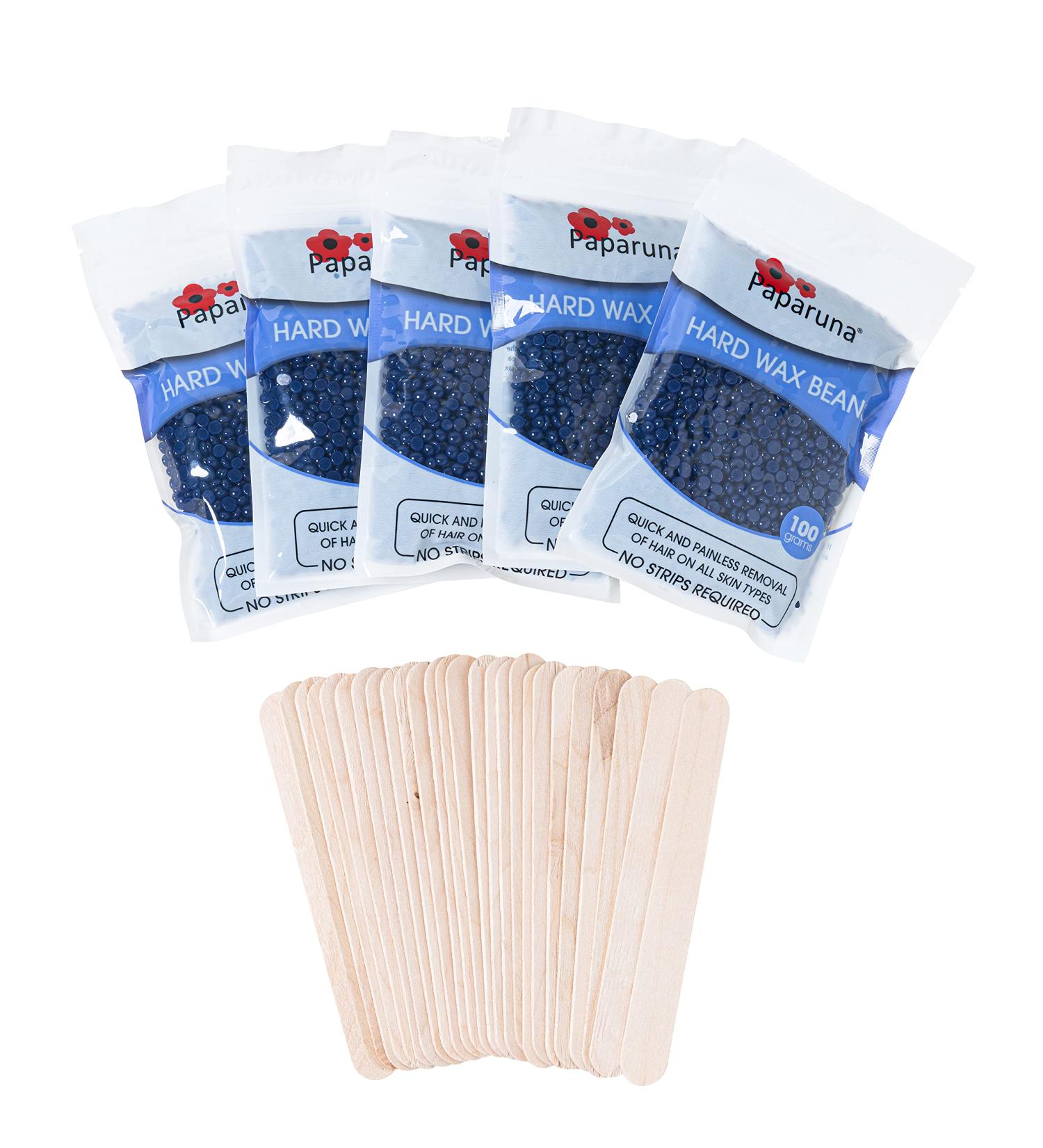 Paparuna Lavender Hard Wax Beans - 5x100g Bags for Hair Removal - Wax Warmers Spatula & More for Bikini Body Legs Face & Brazilian - Buy Online on GoSupps.com