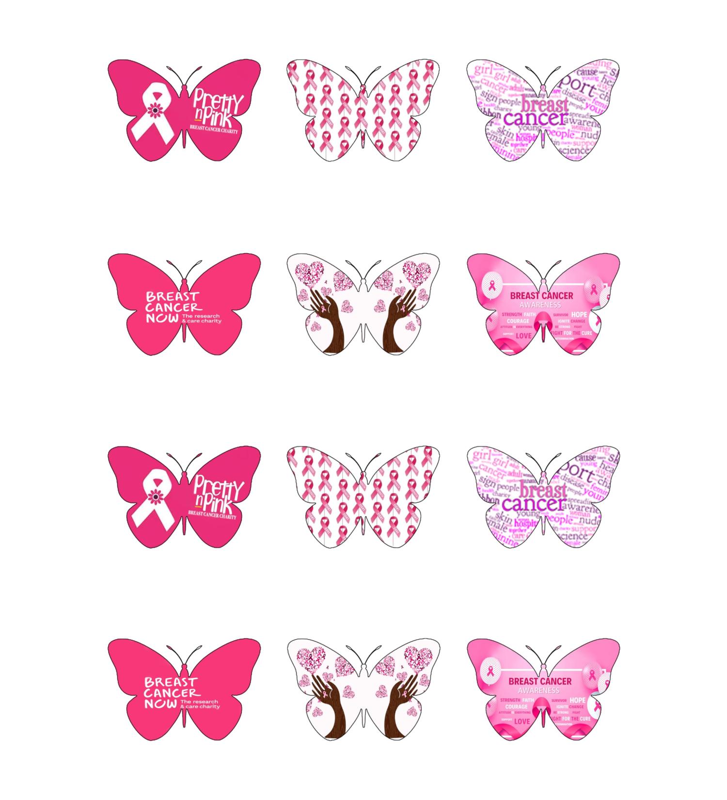 12 Breast Cancer Awareness Charity Butterflies Edible Wafer paper Cake Toppers Decorations