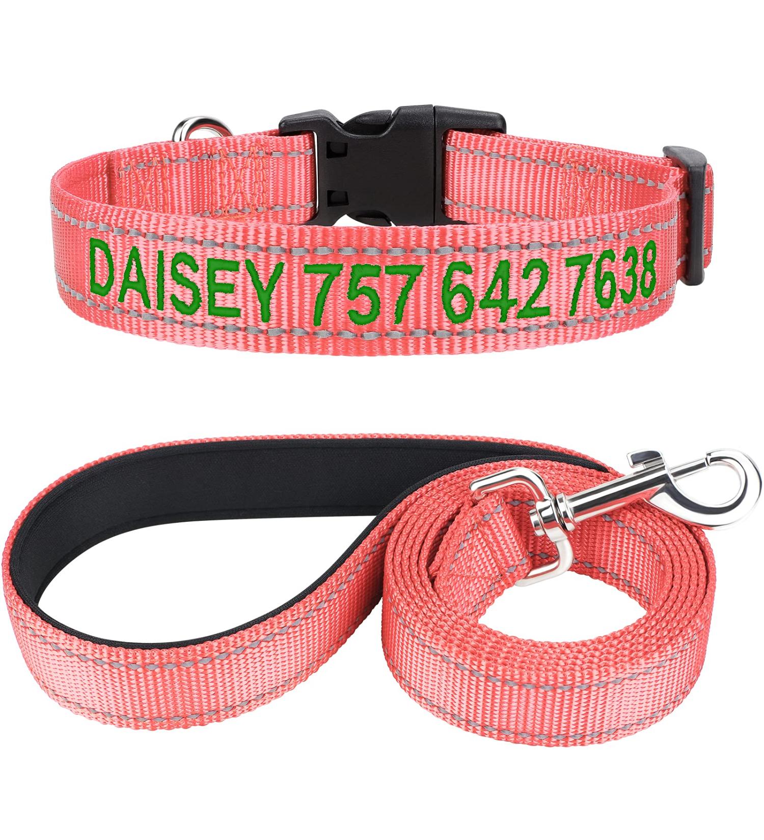 Personalized Reflective Dog Collar & Leash Set - Tagme 1.5m Double-Sided Leash for Large Dogs - Babyrosa (1 Pack) - Buy Online on GoSupps.com