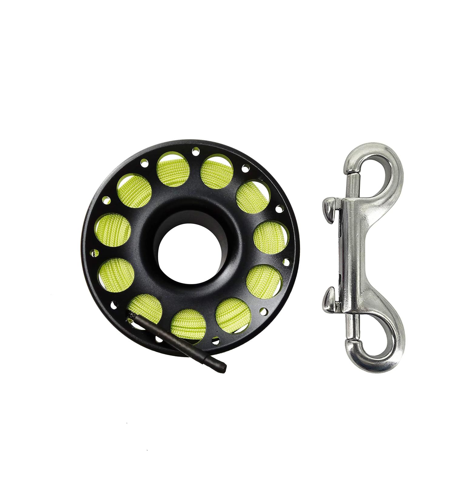 Aluminum finger Reel Scuba Diving Lightweight Scuba Finger Spool Reel 30m/100ft Line with Dual Ended Bolt Snap Clip (Black)