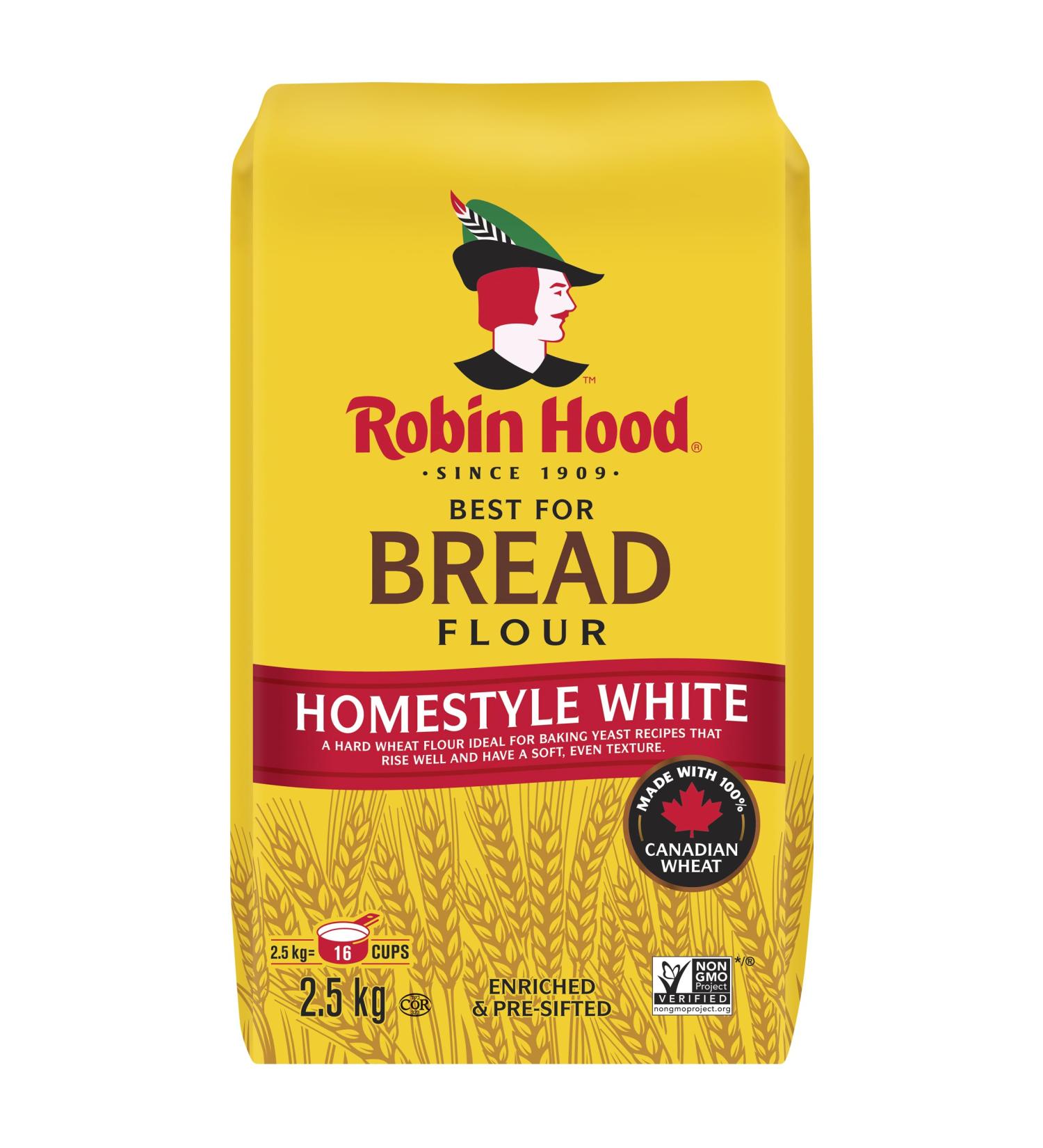 Robin Hood Best For Bread Homestyle White Flour 2.5kg Made with 100% Canadian Wheat 2.5 kg (Pack of 1) BEST FOR BREAD WHITE - Buy Online on GoSupps.com