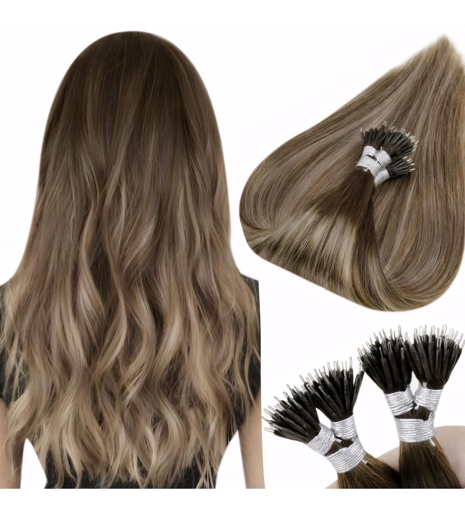 Ombre Nano Tips Hair Extensions 20 Inch Balayage Nano Ring Hair Extensions Real Human Hair Nano Human Hair Extensions Dark Brown to Blonde Natural Straight 50s/50g - Buy Online on GoSupps.com