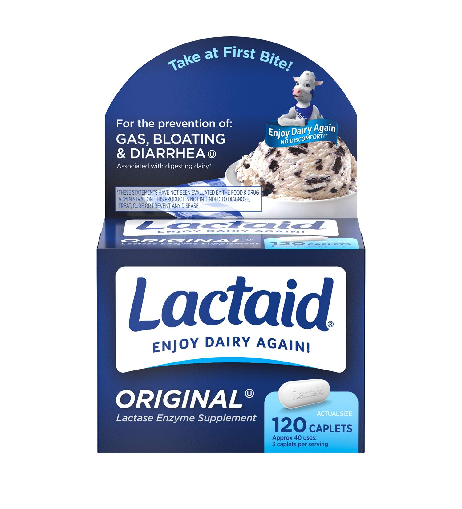 Lactaid Original Strength 120 ct Lactose Intolerance Relief Caplets with Natural Lactase Enzyme - Pack of 1 - Buy Online on GoSupps.com