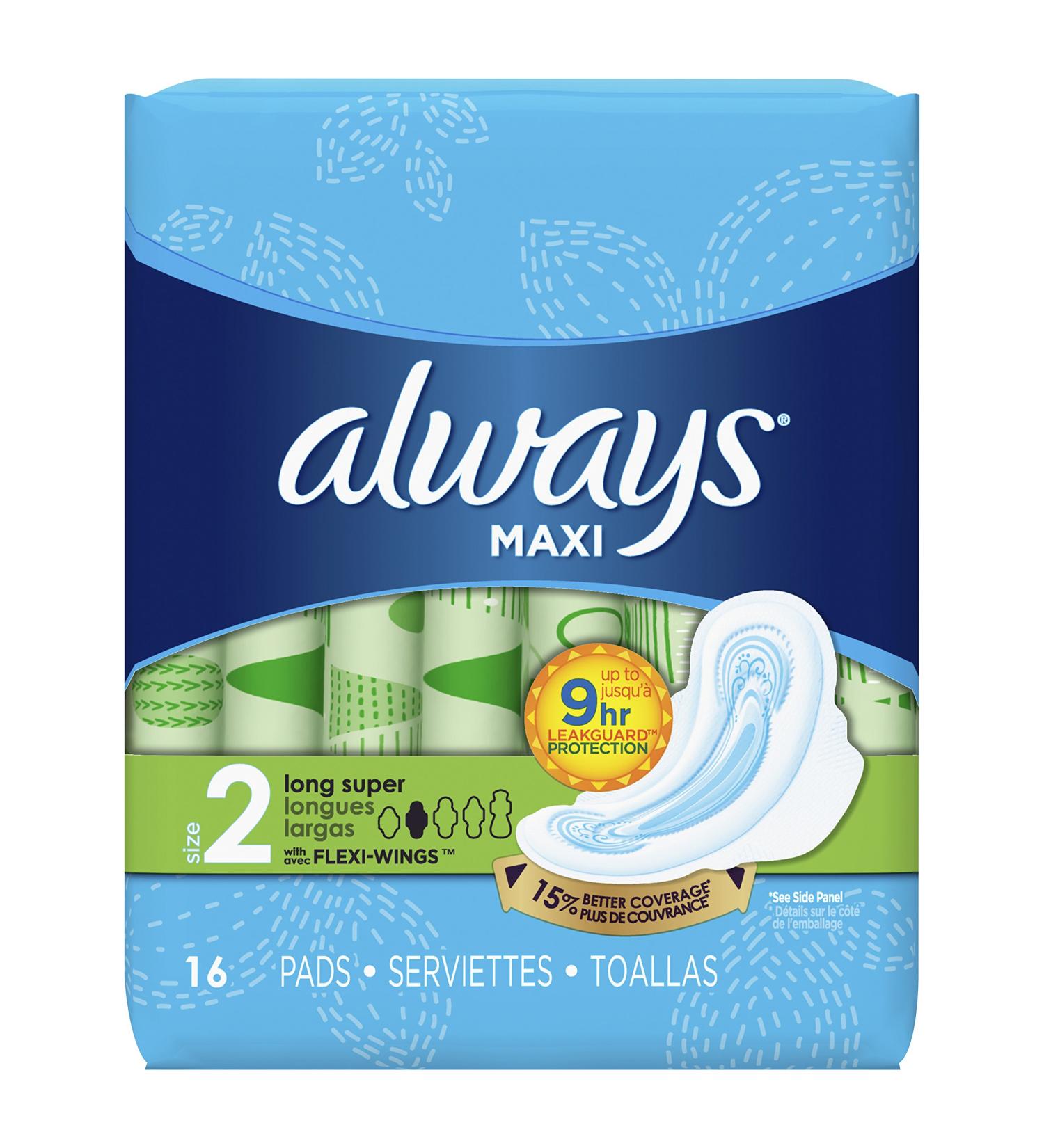 Always Maxi Size 2 Super Pads with Wings Unscented - 16 Count - Buy Online on GoSupps.com