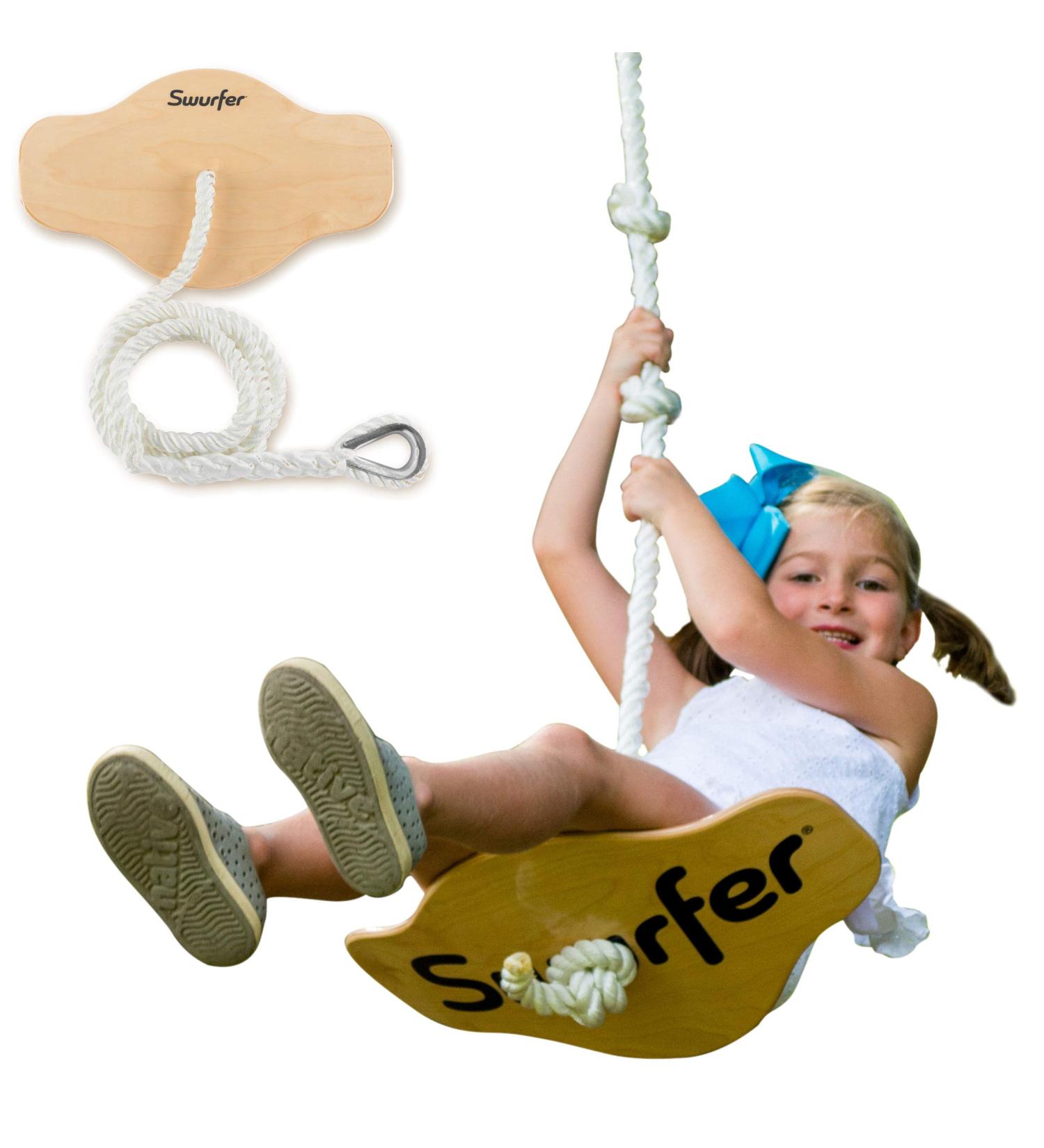 Swurfer Swift Maple Wood Disc Swing for Kids (Ages 4+) - Holds Up to 150 lbs - 18 Curved Seat with Braided Rope - Brown Tree Swing - Buy Online on GoSupps.com