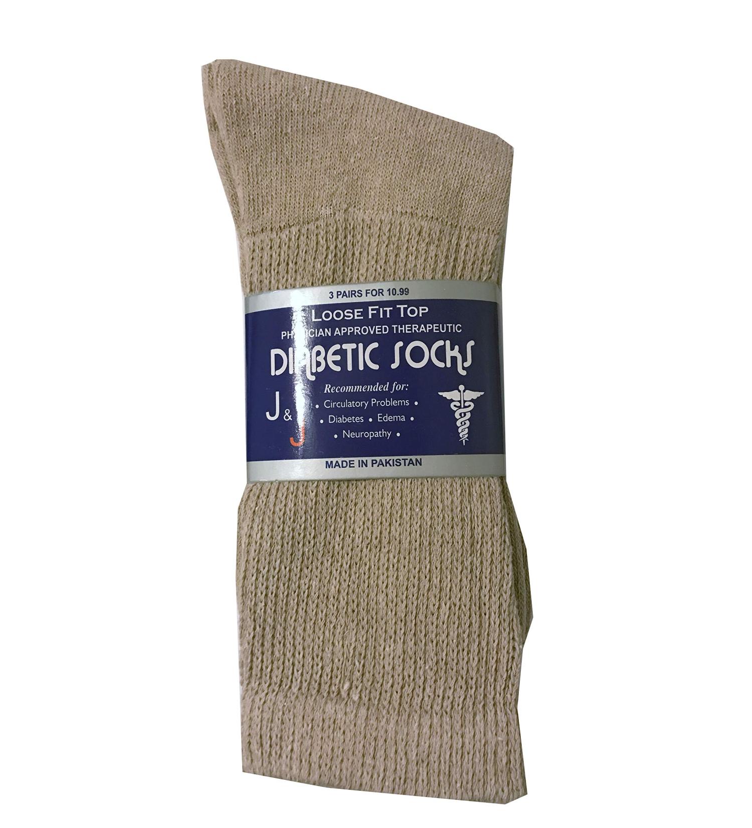 Khaki Color Crew Diabetic Health Mens' Socks 3 13-15