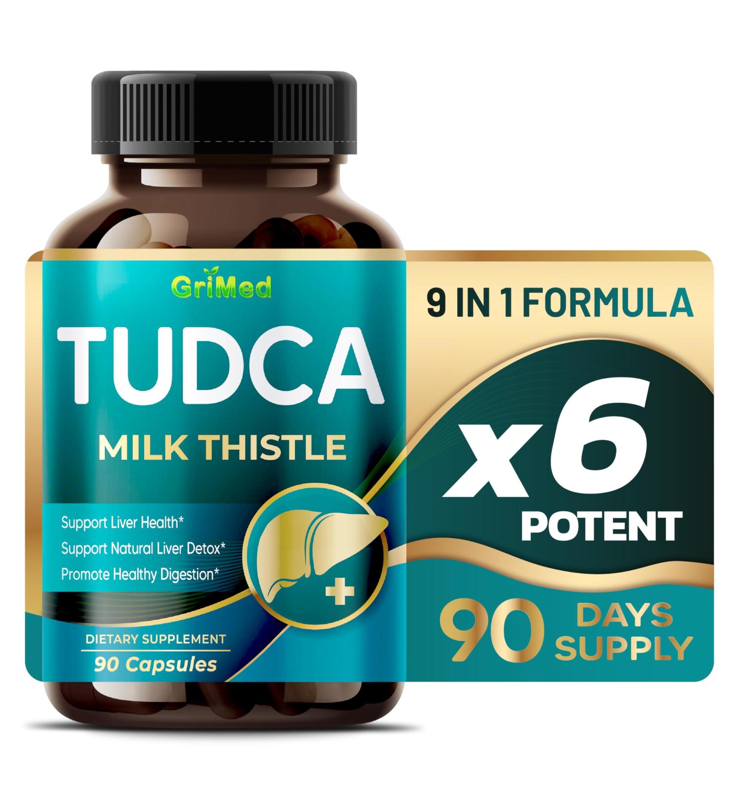 GriMed TUDCA with Milk Thistle 5 850mg Liver Support Supplement for Detox Cleanse Water-Soluble Bile Salts with Strong Bitter Taste (90 Count (Pack of 1))