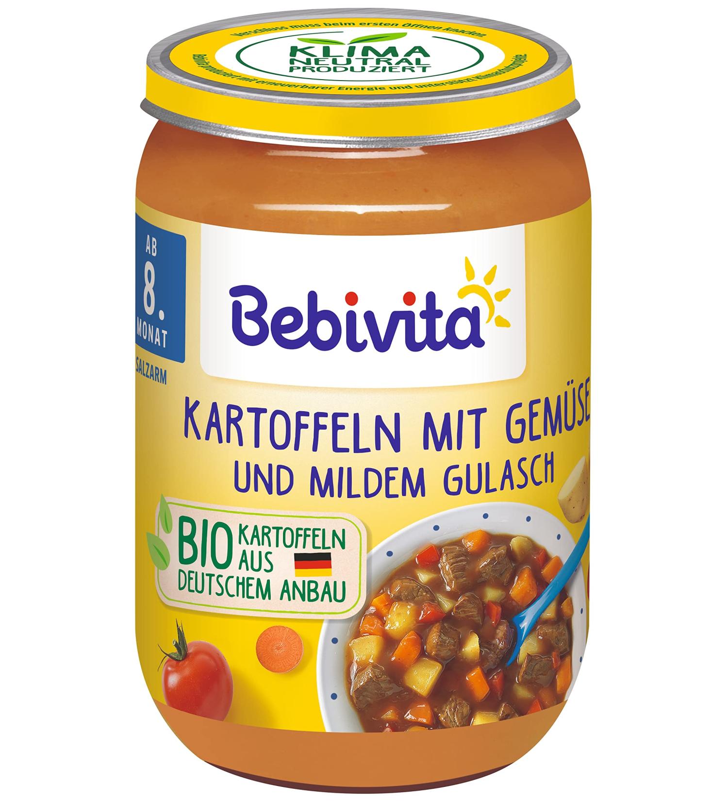Bebivita menus from the 8th month - potatoes with vegetables and mild goulash 6 Pack (6 x 220 g) potatoes with vegetables and mild goulash 220g