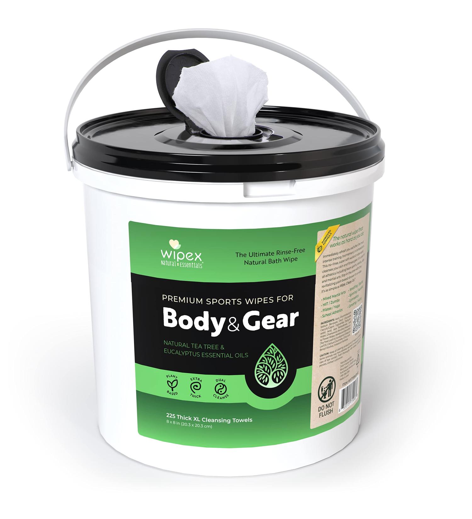 Wipex No Rinse Body Wipes for Adults | 225 Large Body Camping Wipes | Tea Tree & Eucalyptus Essential Oil | Gym, Yoga, Wrestling, Team Sports | After Workout Bathing & Athlete Body Wipes - Buy Online on GoSupps.com
