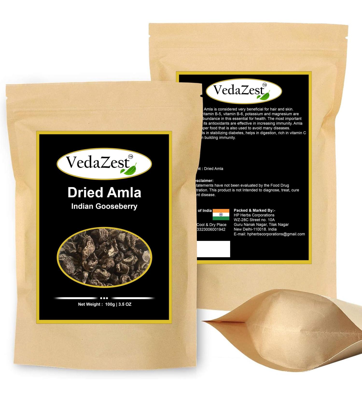Vedazest Organics Dried Amla/Indian Gooseberry/Amalaki for Tea Drink Hair Pack and More -100 Gram / 3.5 Ounce