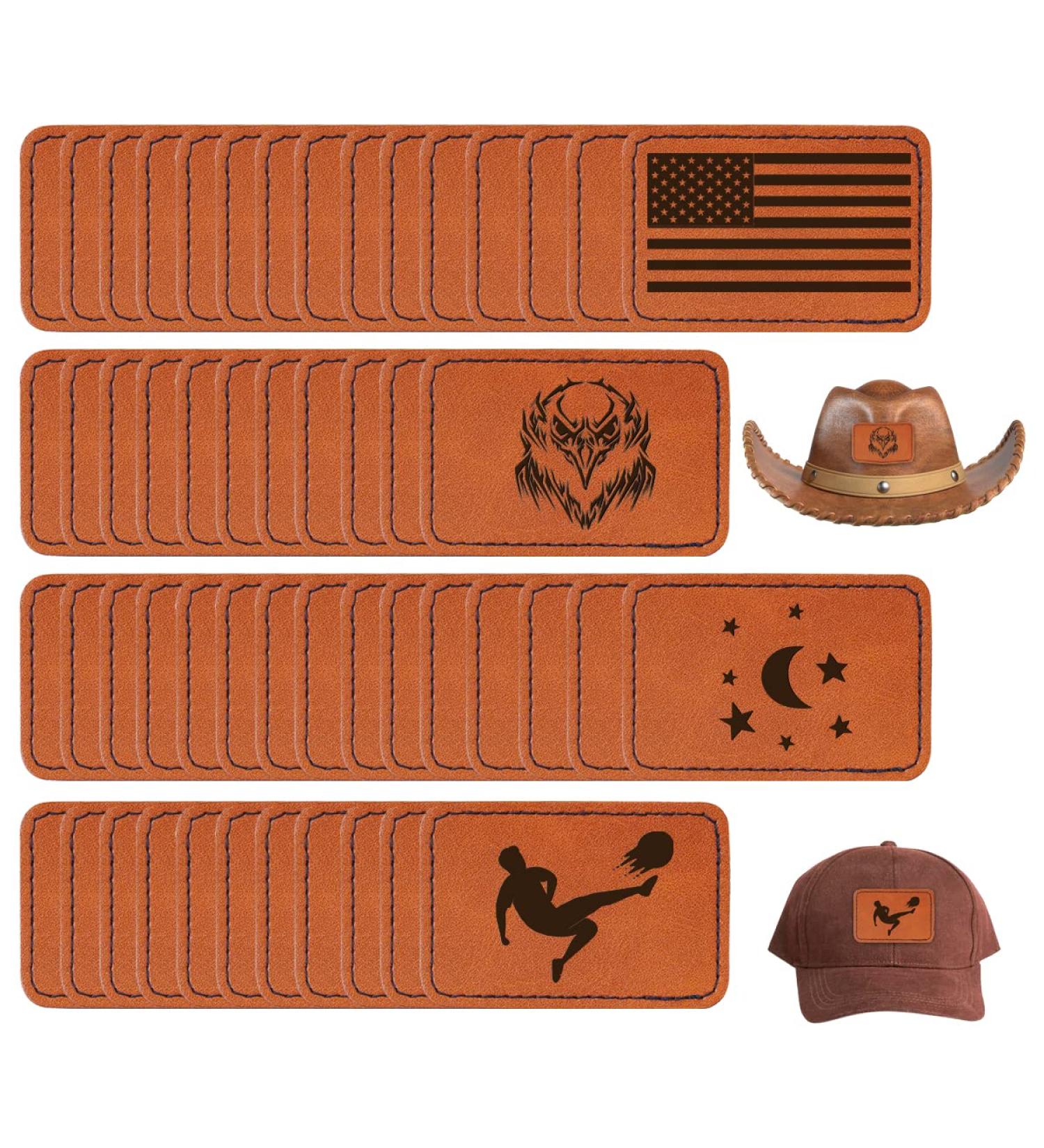 50Pcs Blank Leatherette Hat Patches with Adhesive Rectangle Leather Patches for Hats Custom Fabric Repair Laser Supplies(3 * 2inch) - Buy Online on GoSupps.com