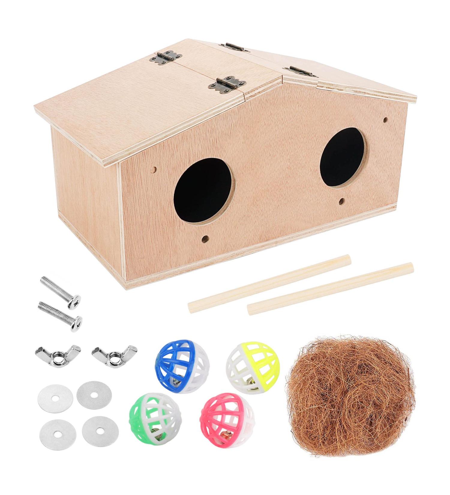 PetNanny Parakeet Nesting Box with Bamboo Bird's Nest & Coconut Shreds - Birdhouse Kit for Breeding & Playtime | Ideal for Parrots, Swallows, and Small Birds - Buy Online on GoSupps.com