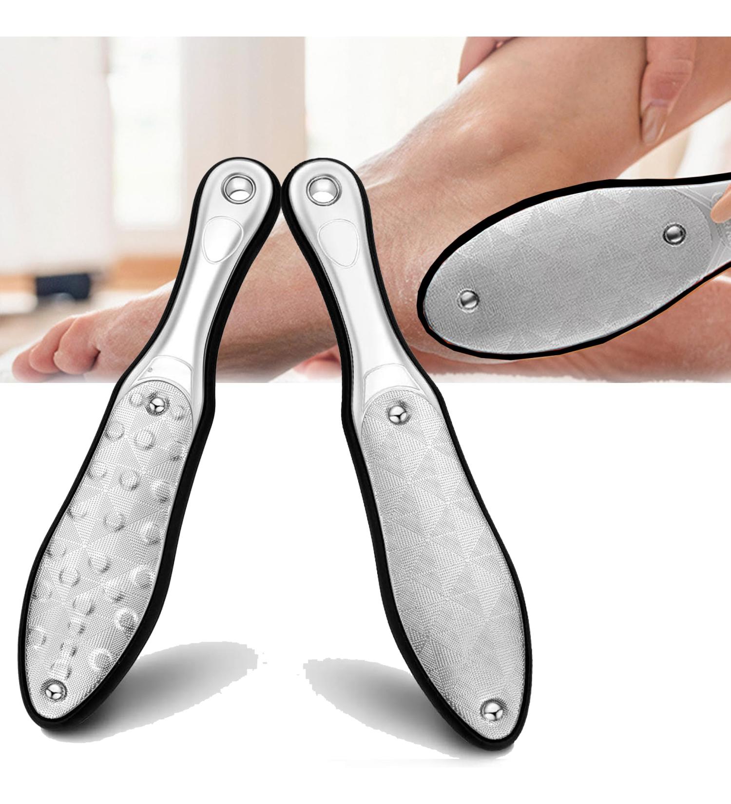 SQAQS Stainless Steel Full Body Foot File Soft Silicone Handle Double Side Pedicure Premium Foot File Dead Hard Cracked Skin Calluses Remover Portable Foot Care Tool - Buy Online on GoSupps.com