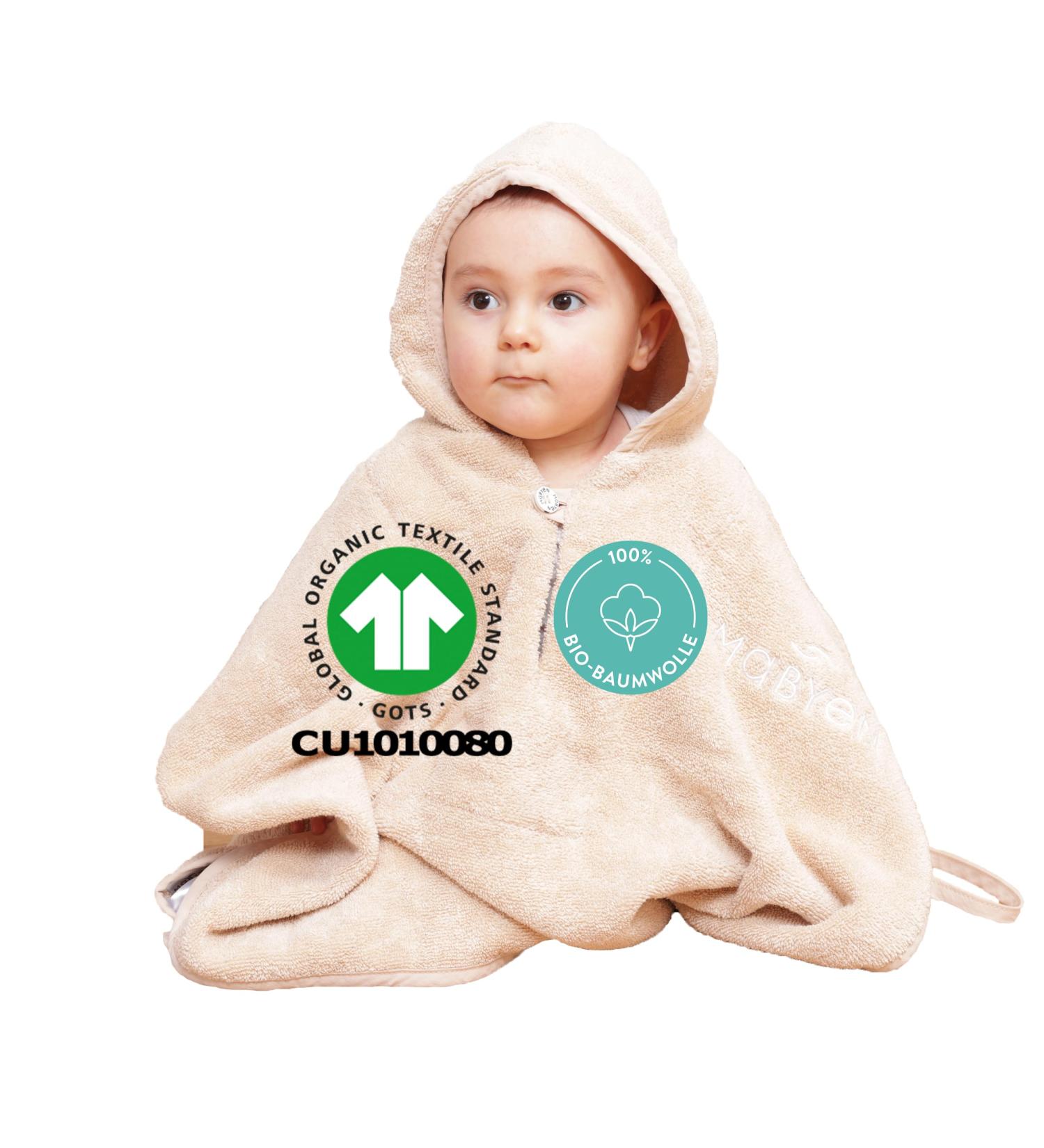 Mabyen Baby Hooded Bathrobe | 100% Organic Cotton Beige Baby Poncho with Hood - One Size - Ideal for Baby Bath Time - Buy Online on GoSupps.com
