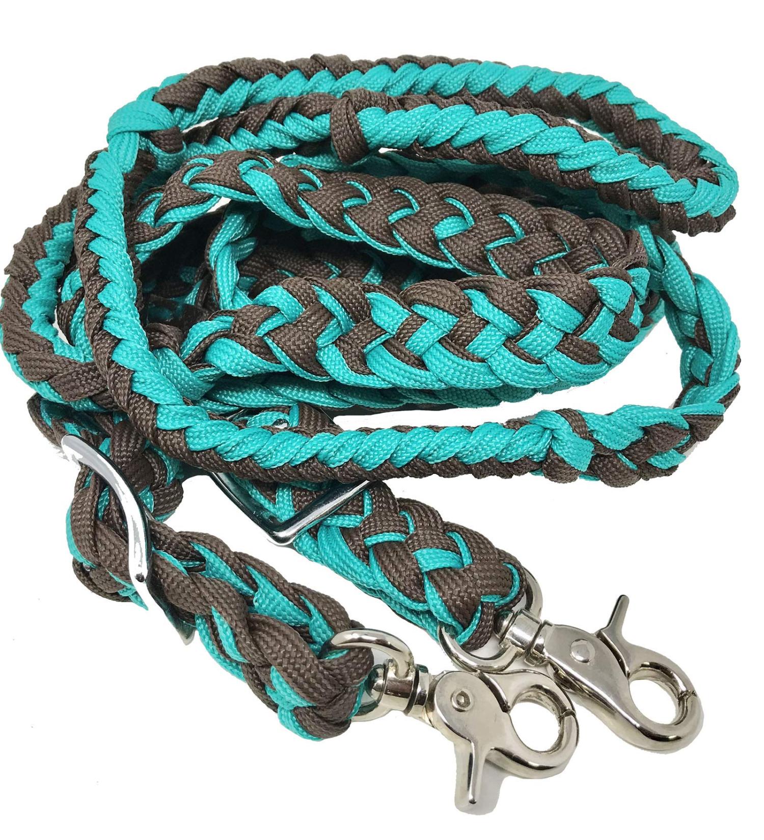 CHALLENGER Western Braided Roping Knotted Barrel Reins Teal Brown - 60764 - Buy Online on GoSupps.com