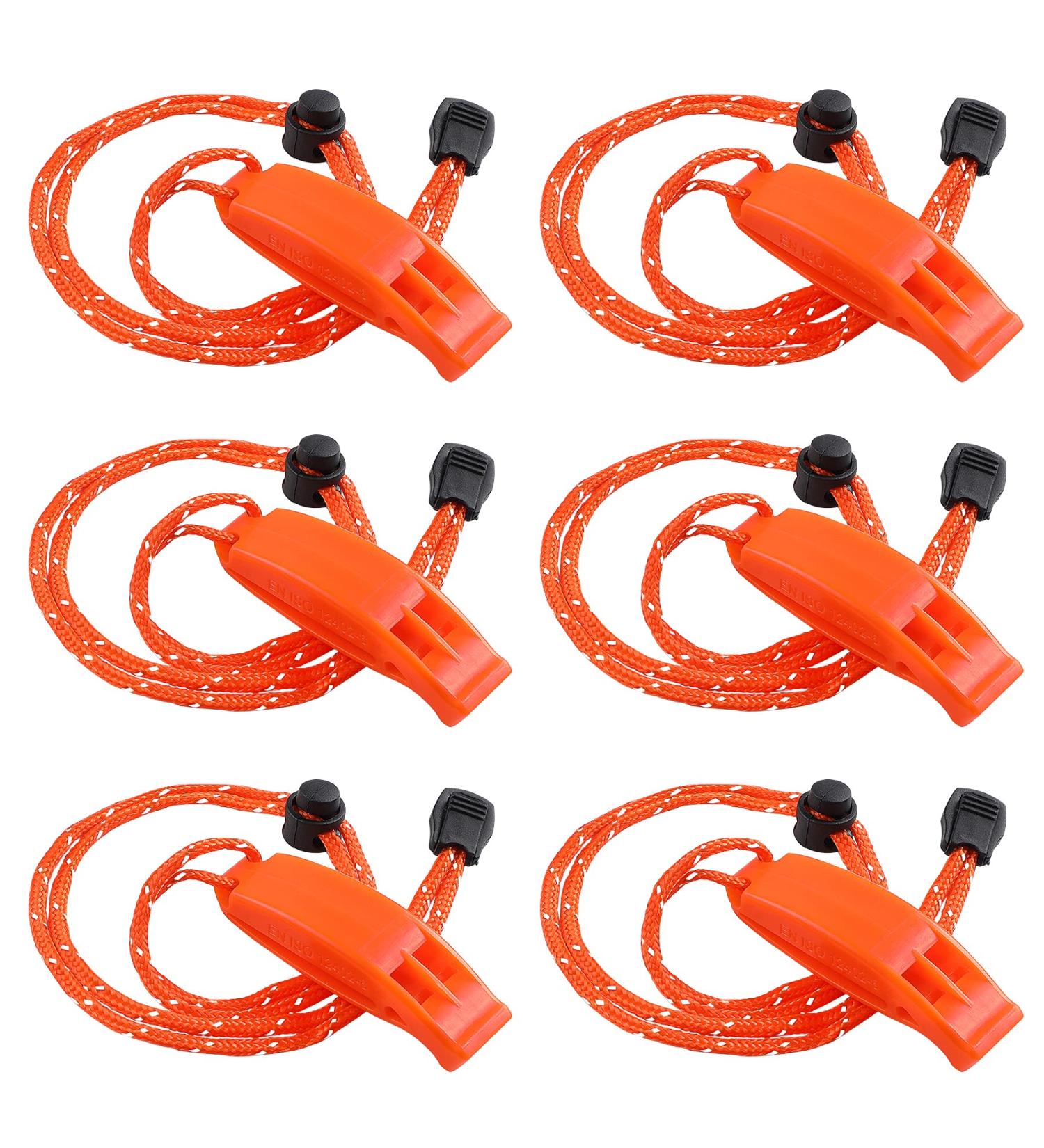 JULBEAR 6PCS Safety Survival Whistles with Adjustable Reflective Lanyard Emergency Plastic Whistle Marine Whistle orange - Buy Online on GoSupps.com